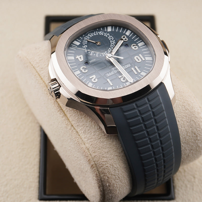 Patek Philippe Aquanaut White Gold Travel Time Baby Blue Dial 5164G-001