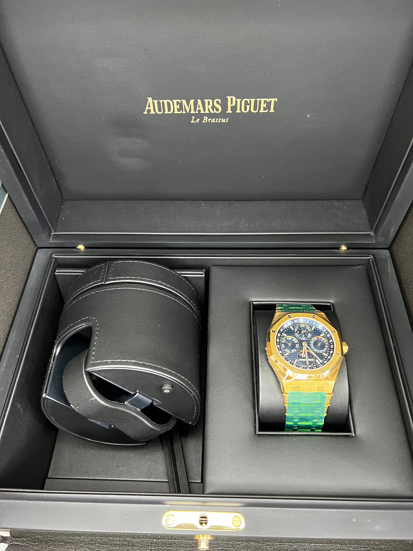 Audemars Piguet Royal Oak Perpetual Calendar Watch 26574BA.OO.1220BA.01 Yellow Gold Blue Dial Moonphase