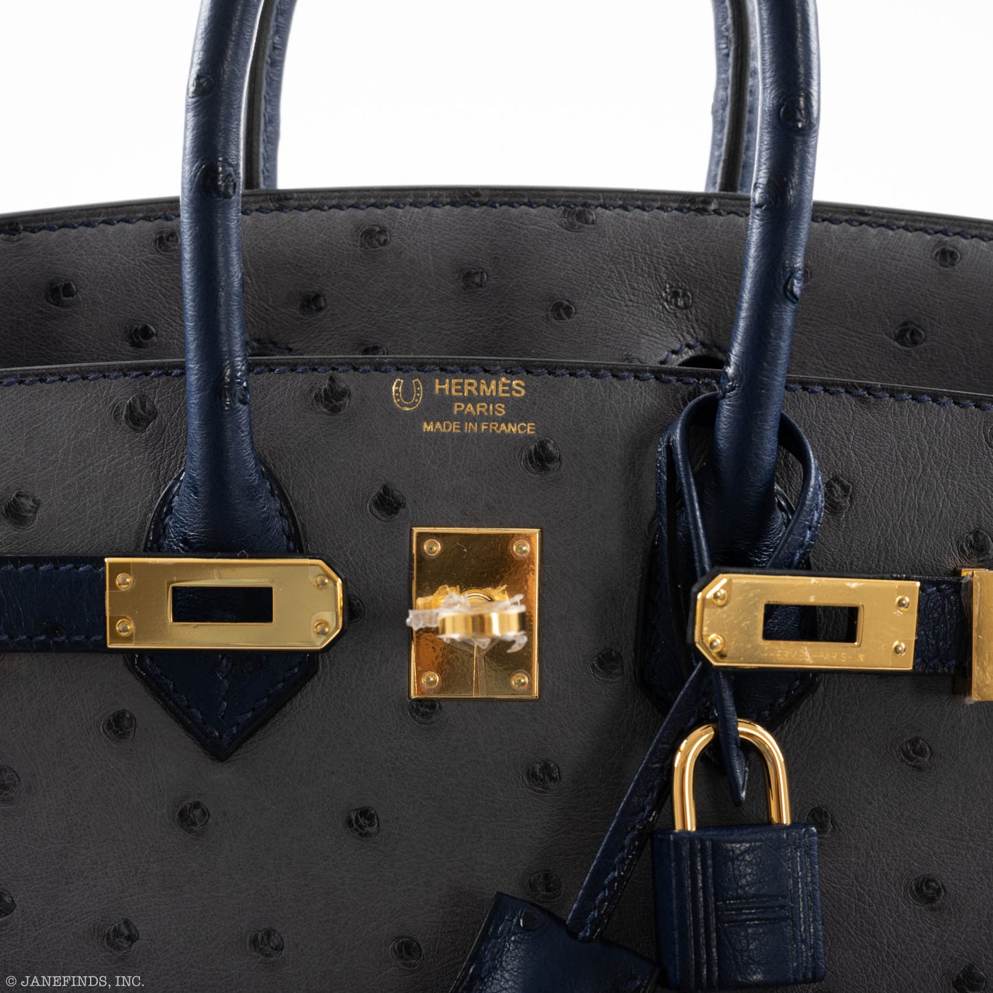 Hermès Birkin 25 HSS Gris Agate & Blue Iris Ostrich Gold Hardware - 2018, C