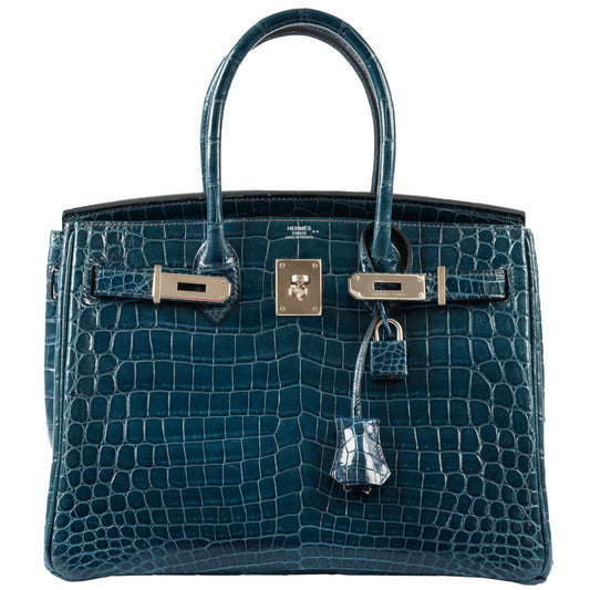 Hermès Birkin 30 Bleu Colvert Niloticus Crocodile Palladium Hardware