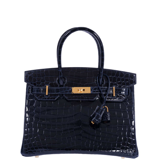 Hermès Birkin 30 Bleu Marine Shiny Niloticus Crocodile Gold Hardware