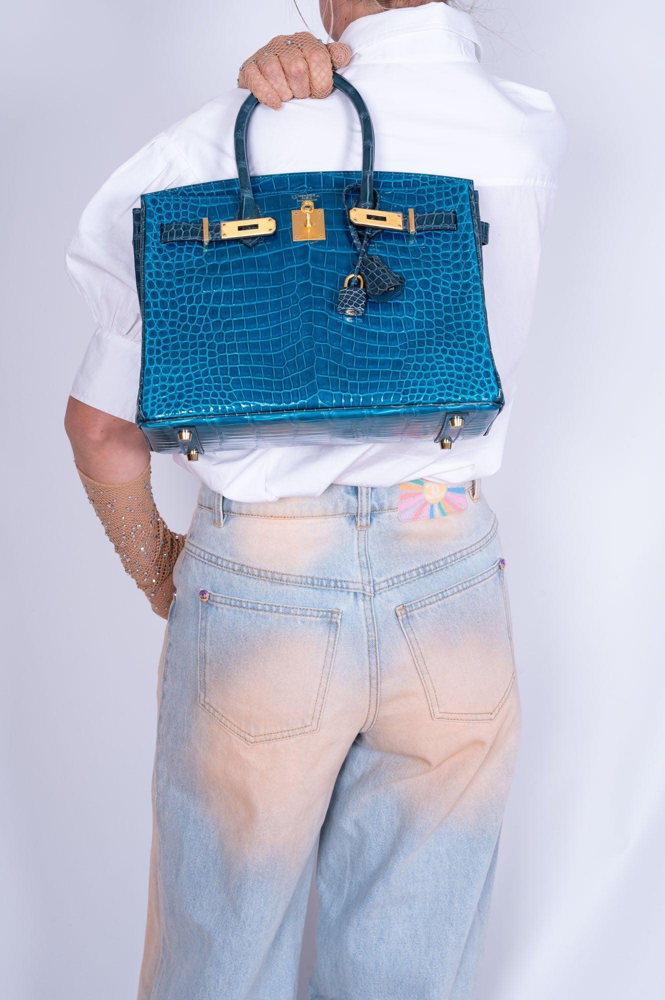 Hermès Birkin 30 HSS Blue Izmir and Blue Colvert Porosus Crocodile Brushed Gold Hardware
