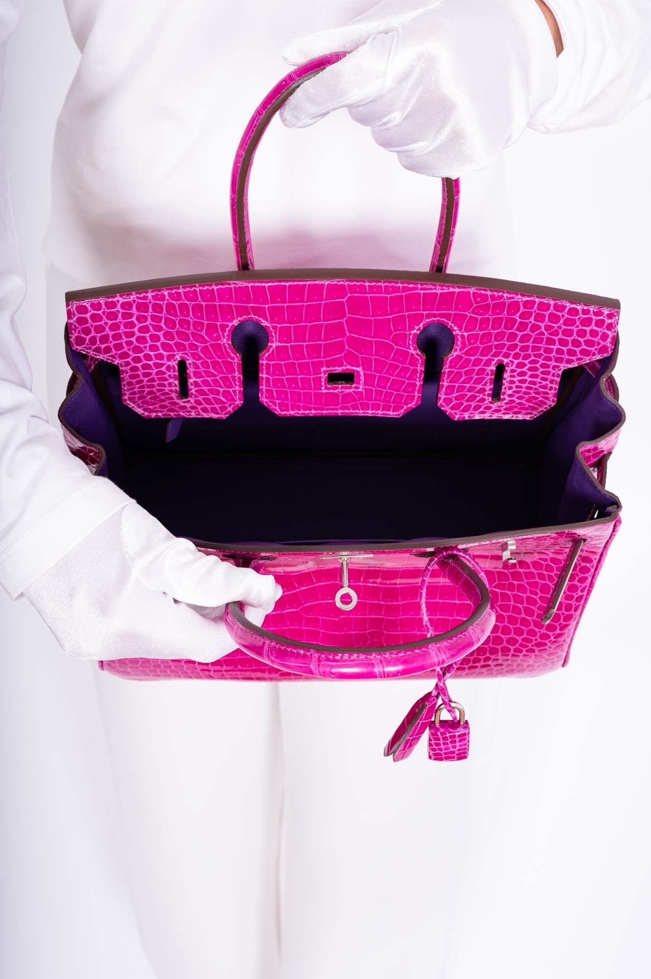 Hermès Birkin 30 HSS Rose Scheherazade Porosus Crocodile, Cassis Interior Palladium Hardware