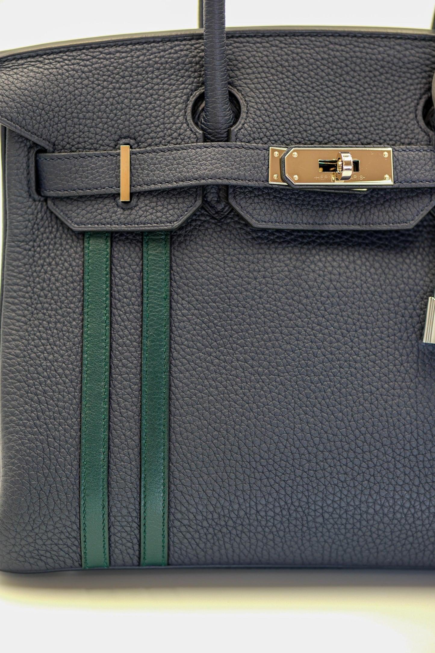 Hermès Birkin 30 Officier Bleu Nuit and Vert Cypress Togo Palladium Hardware