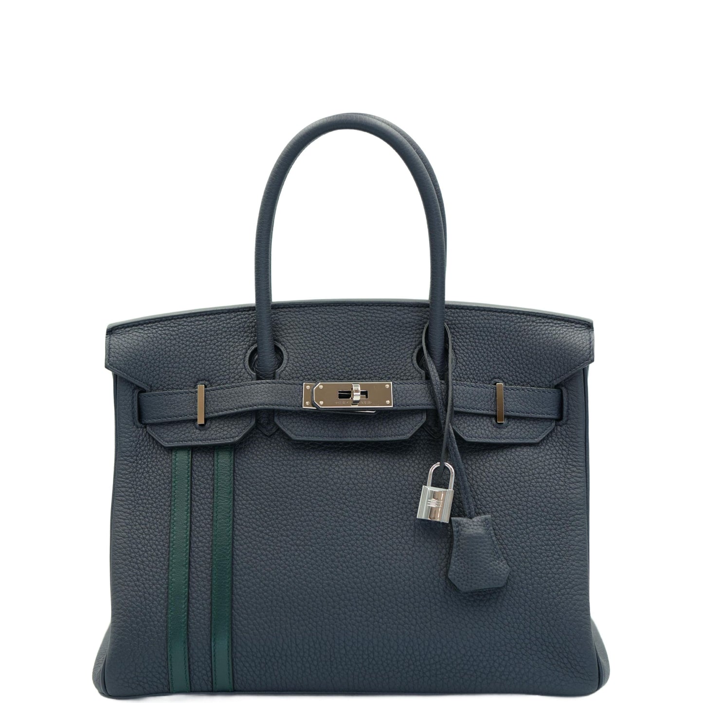 Hermès Birkin 30 Officier Bleu Nuit and Vert Cypress Togo Palladium Hardware