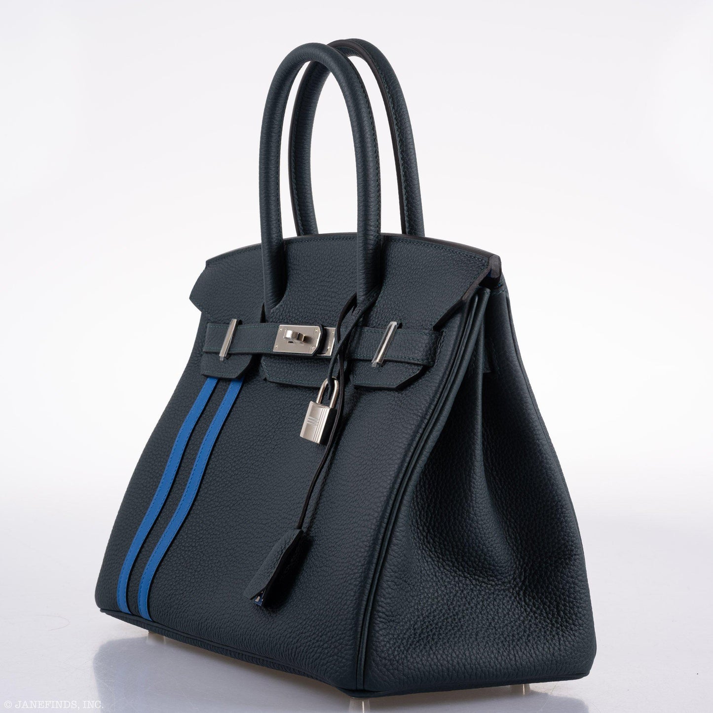 Hermès Birkin 30 Officier Vert Cyprès Togo & Bleu Zellige Stripe & Lining Palladium Hardware