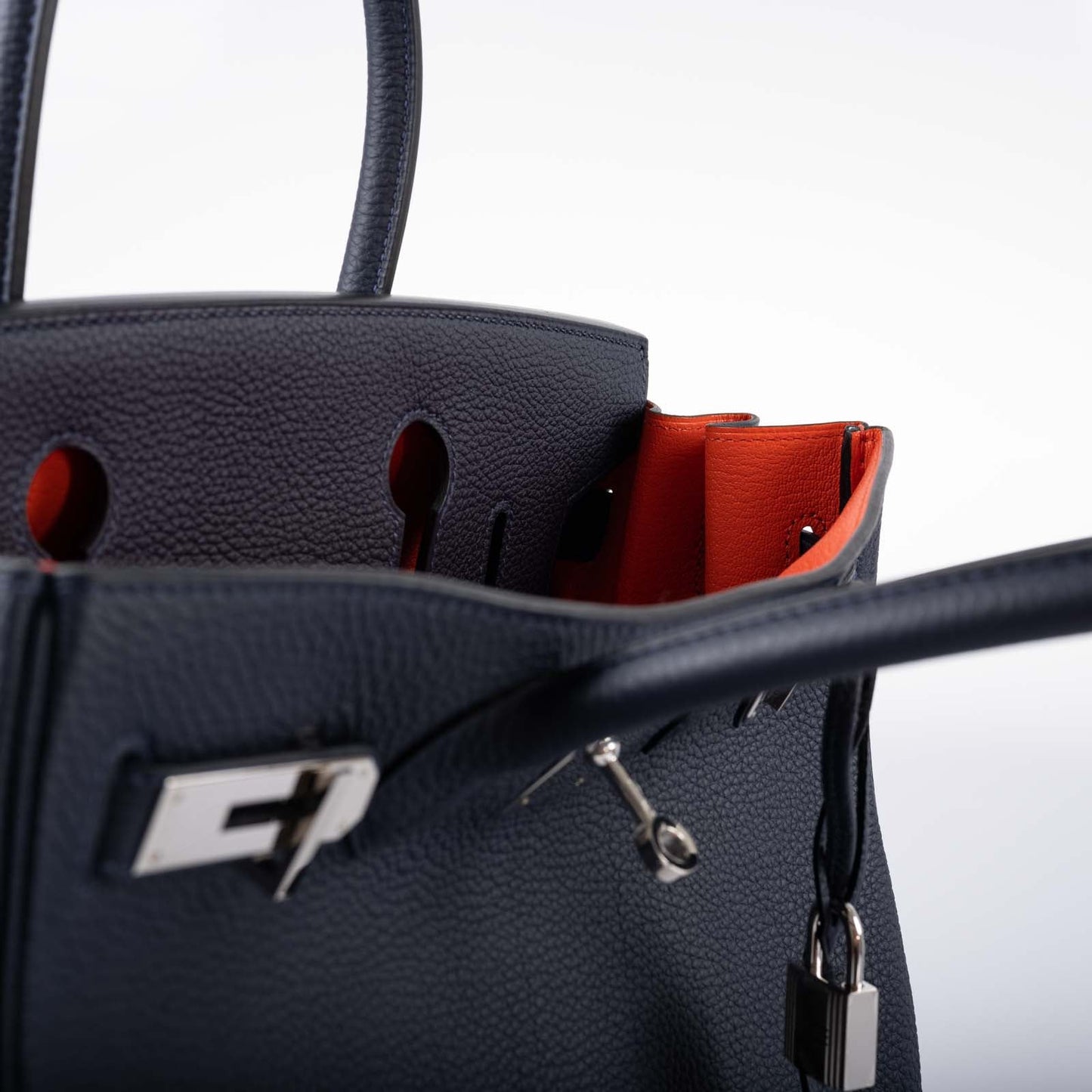 Hermès Birkin 30 Verso Blue Nuit and Orange Poppy Togo Palladium Hardware