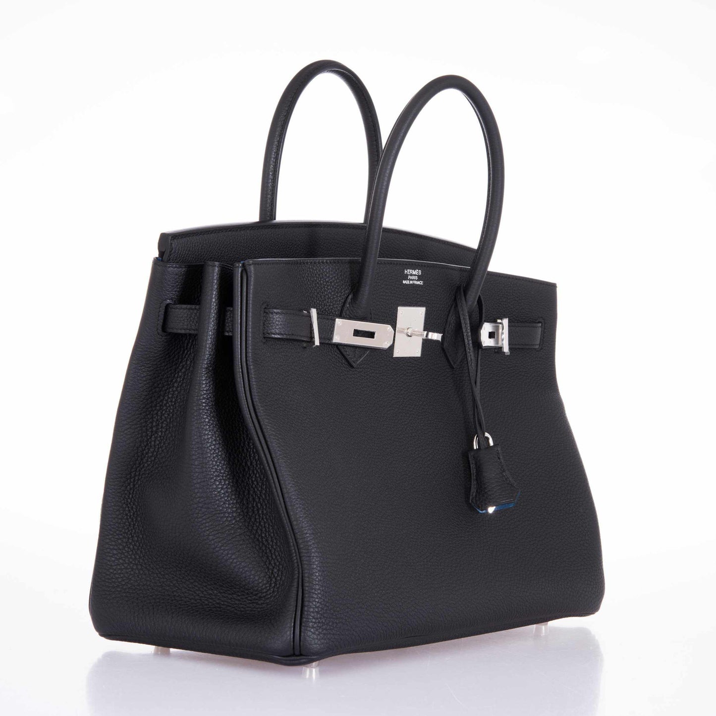 Hermès Birkin 35 Black Togo Verso Blue Agate Chevre Palladium Hardware