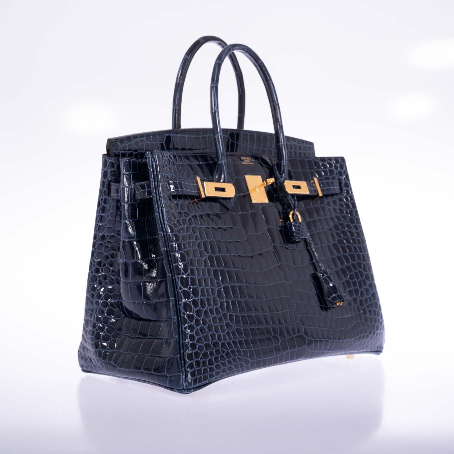 Hermès Birkin 35 Bleu Baltique Shiny Porosus Crocodile Gold Hardware