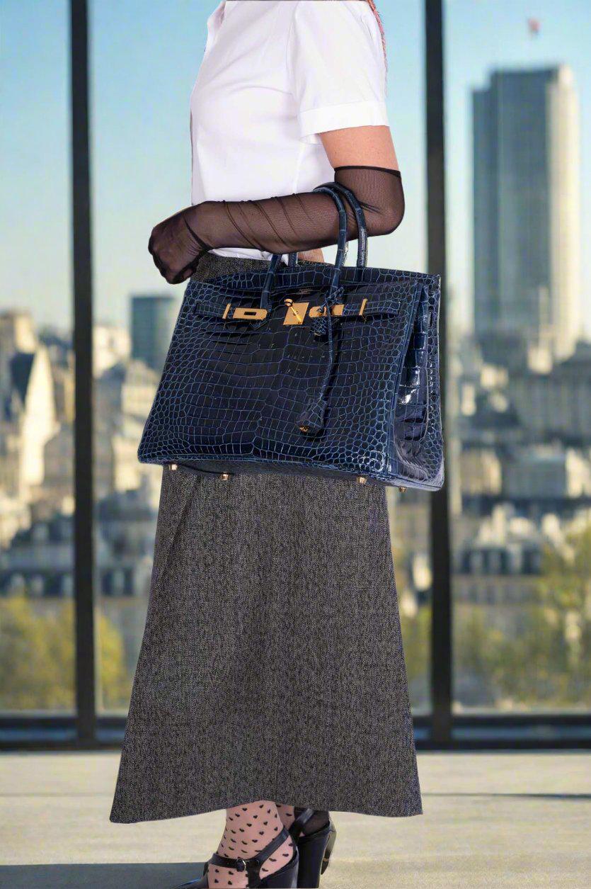 Hermès Birkin 35 Bleu Baltique Shiny Porosus Crocodile Gold Hardware