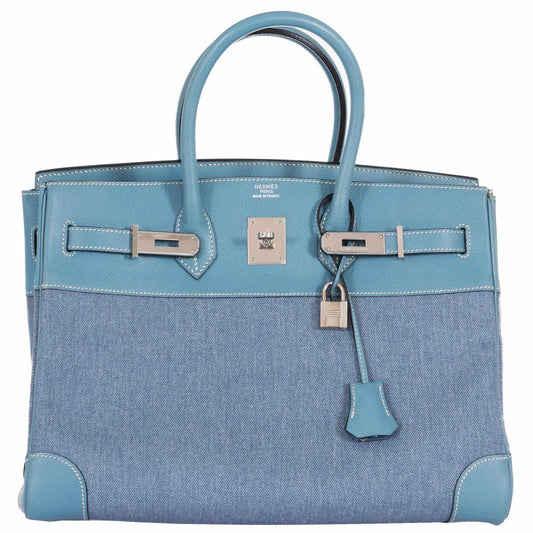Hermès Birkin 35 Blue Denim And Blue Jean Epsom Contrast Stitching Palladium Hardware