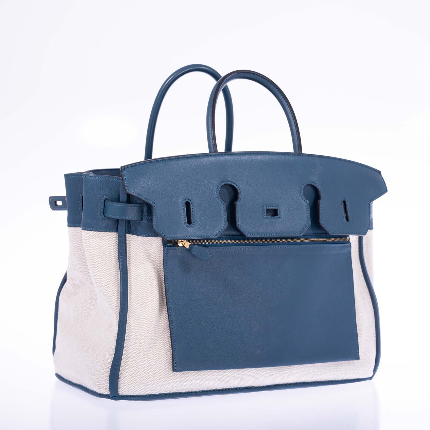 Hermès Birkin 35 Blue Thalassa Grizzly Suede, Swift Permabrass Hardware