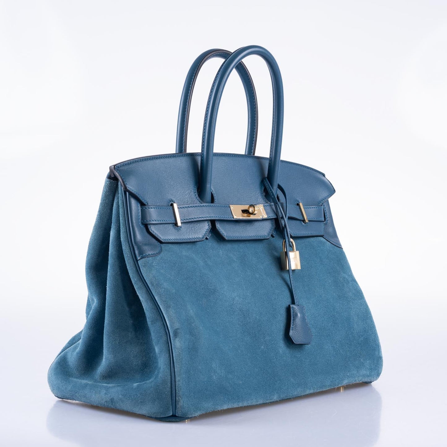 Hermès Birkin 35 Blue Thalassa Grizzly Suede, Swift Permabrass Hardware
