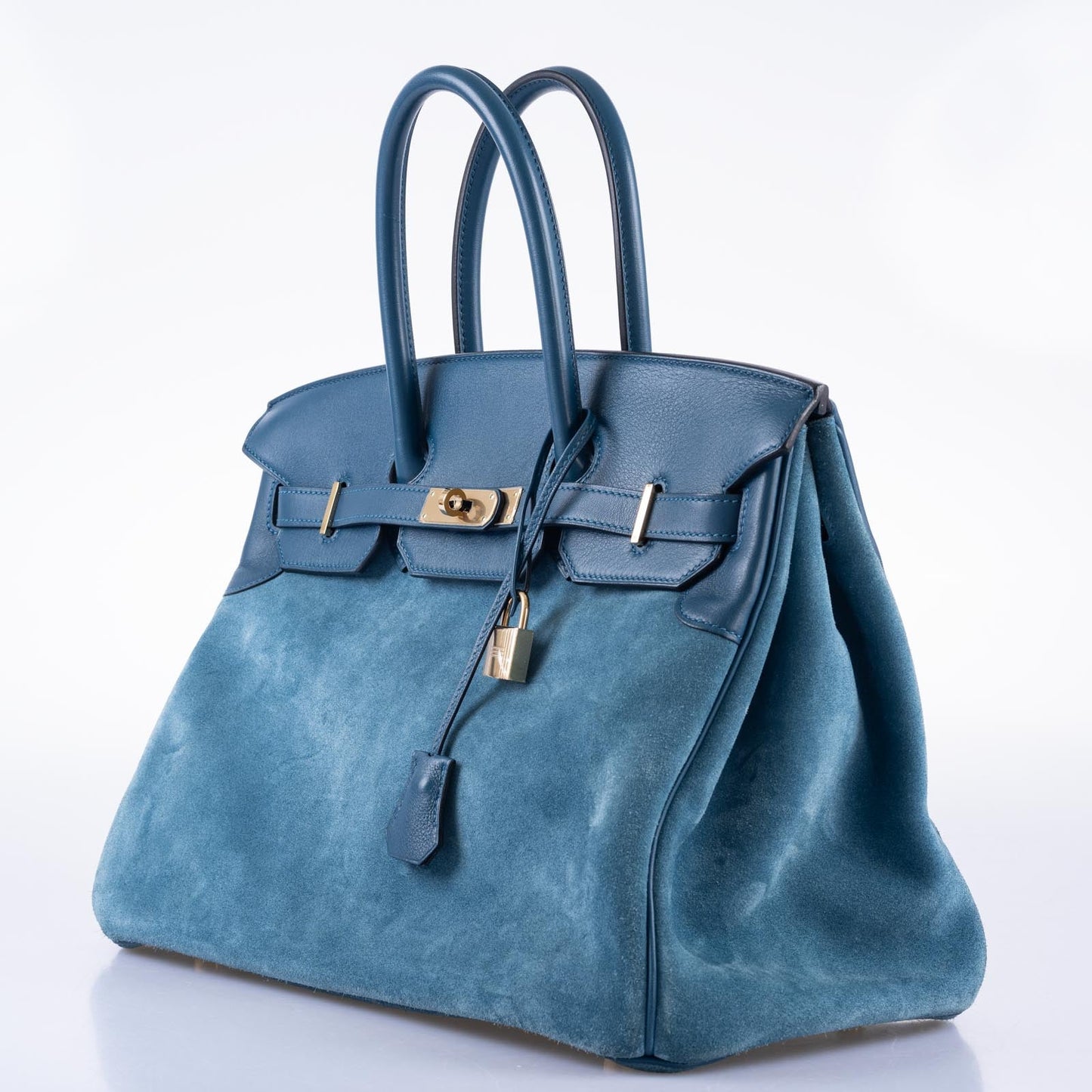 Hermès Birkin 35 Blue Thalassa Grizzly Suede, Swift Permabrass Hardware