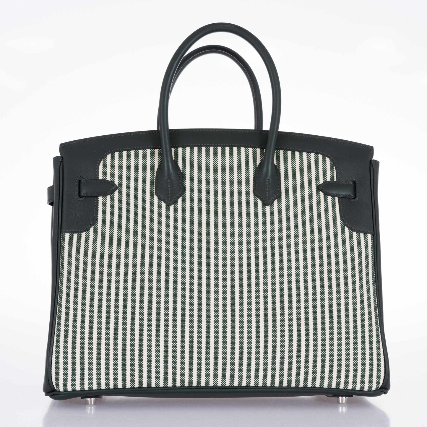 Hermès Birkin 35 Ecru Vert Anglais Toile Riga Swift Palladium Hardware