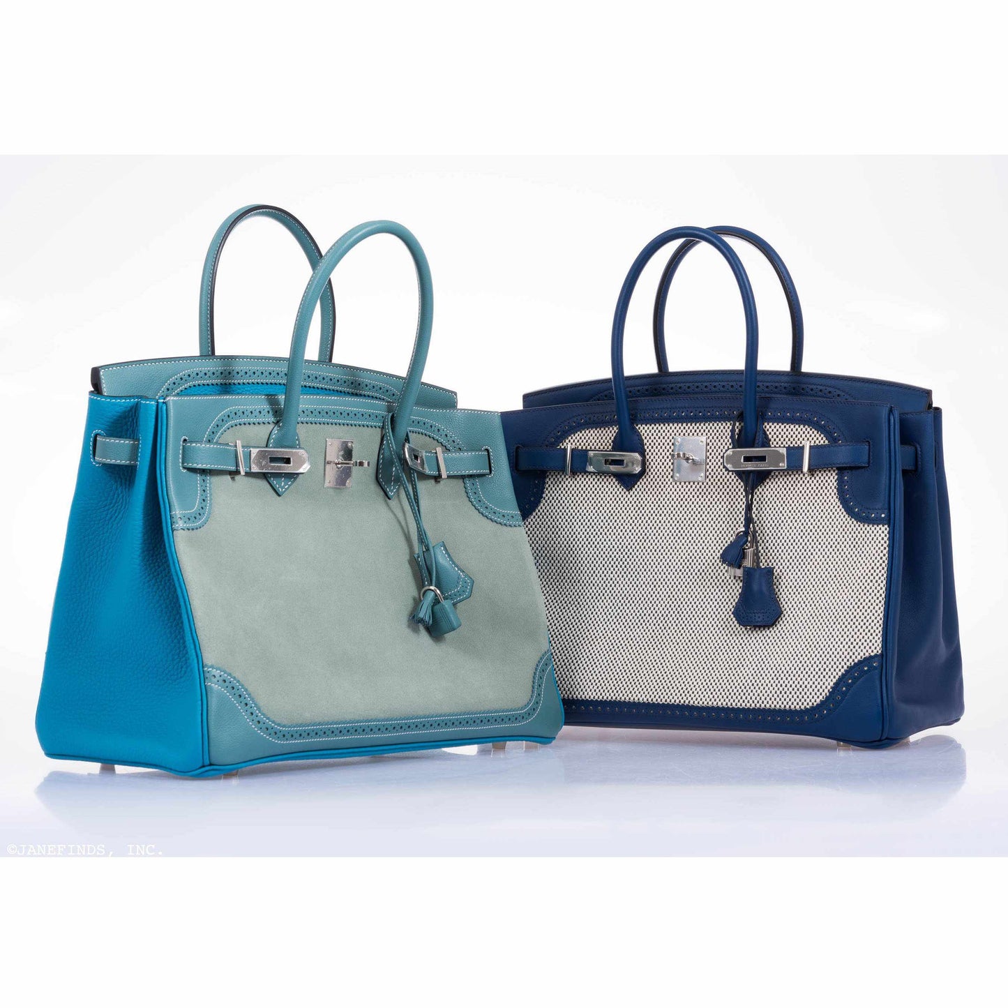 Hermès Birkin 35 Ghillies Turquoise, Ciel Evergrain, Veau Doblis Suede Palladium Hardware - Special Edition