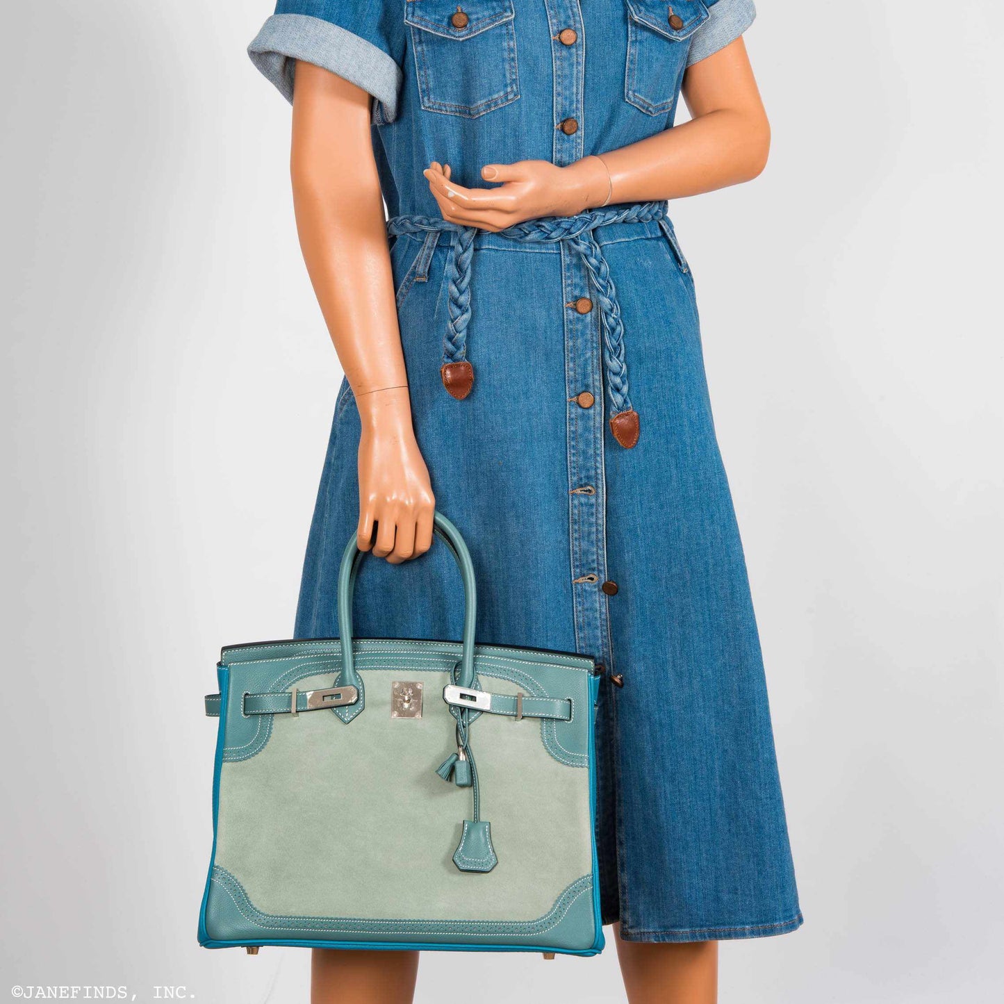 Hermès Birkin 35 Ghillies Turquoise, Ciel Evergrain, Veau Doblis Suede Palladium Hardware - Special Edition