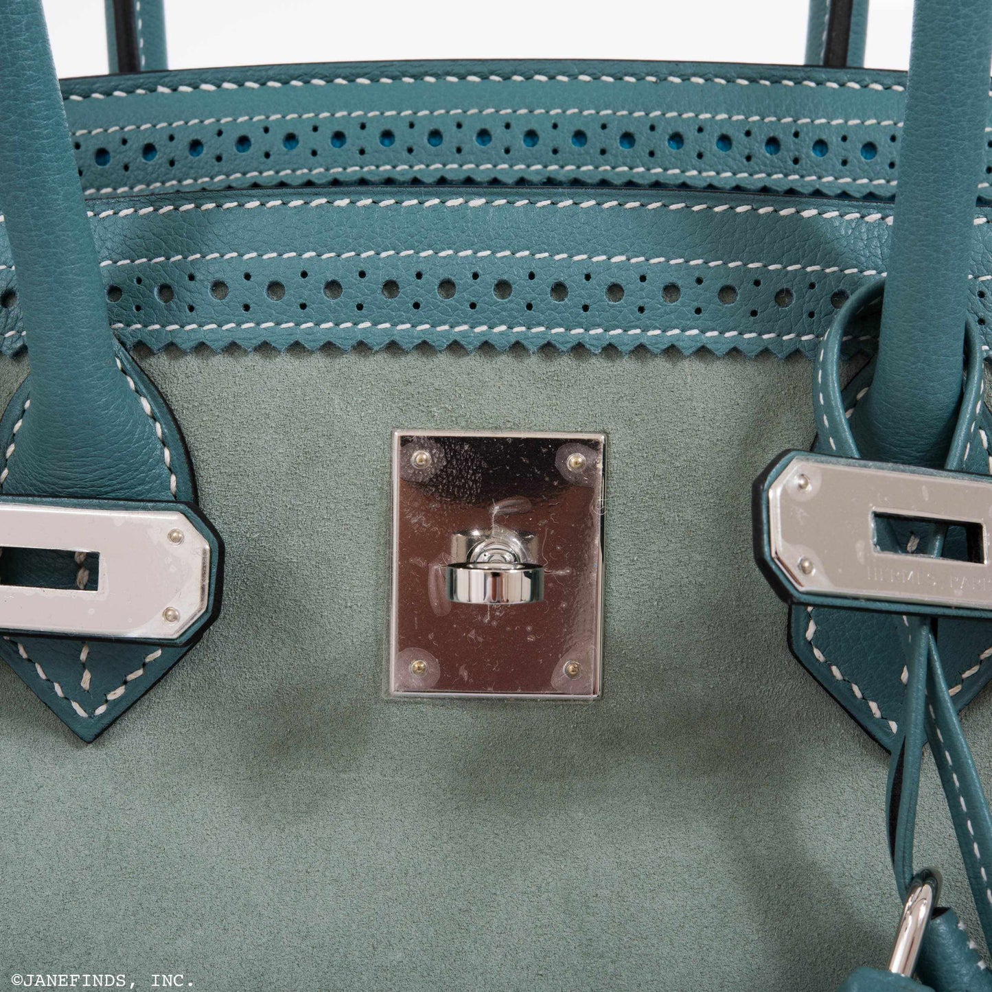 Hermès Birkin 35 Ghillies Turquoise, Ciel Evergrain, Veau Doblis Suede Palladium Hardware - Special Edition
