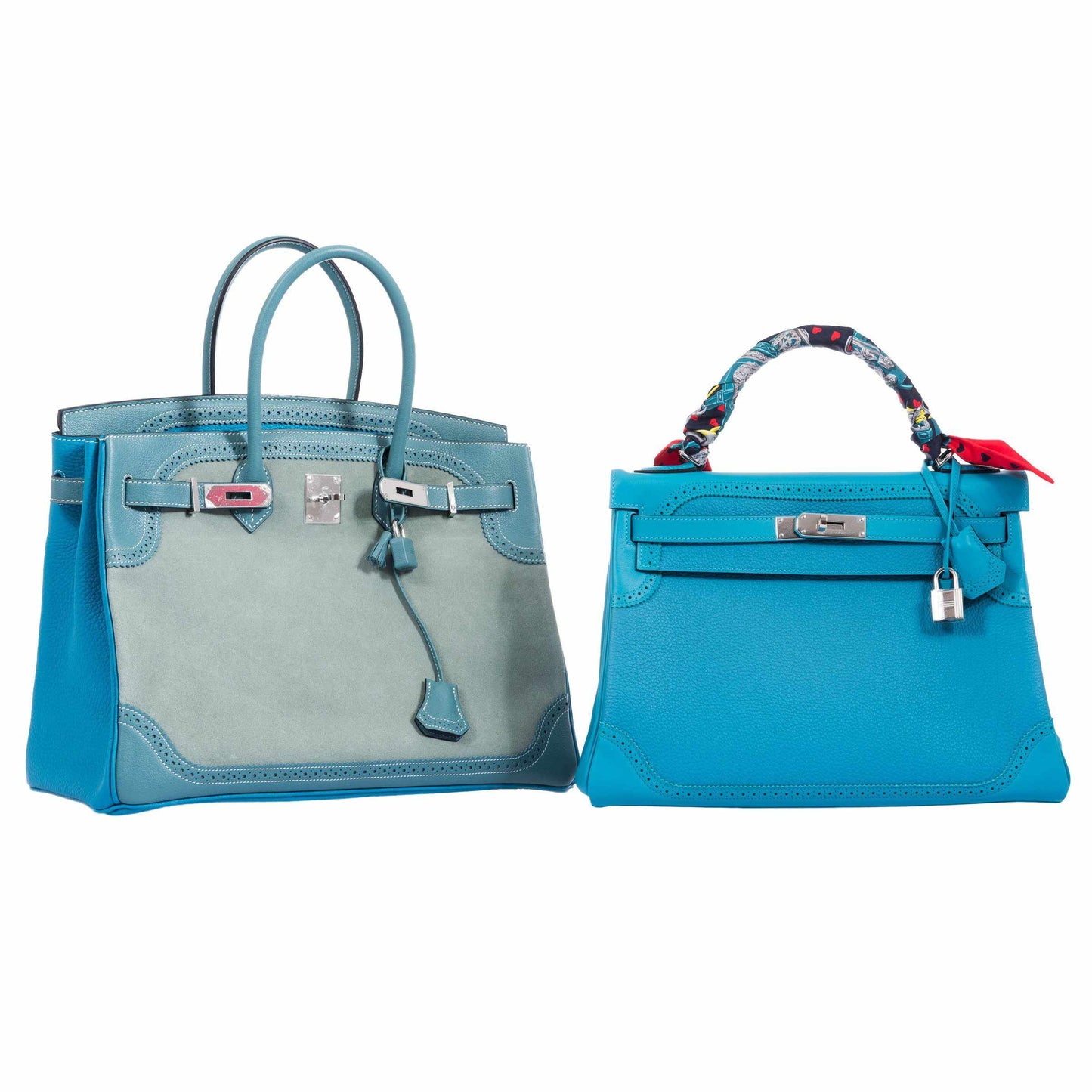 Hermès Birkin 35 Ghillies Turquoise, Ciel Evergrain, Veau Doblis Suede Palladium Hardware - Special Edition