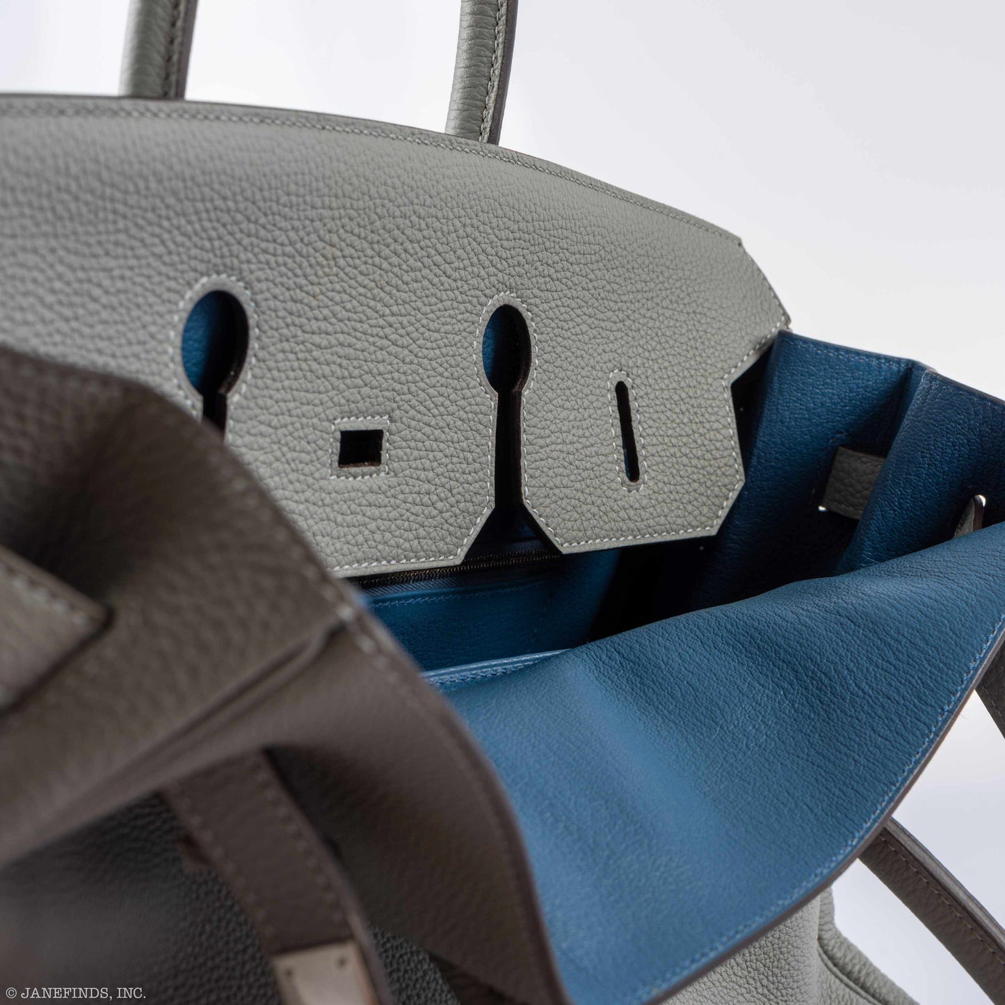 Hermès Birkin 35 Gris Mouette Verso Blue Agate Togo Palladium Hardware - 2016, X