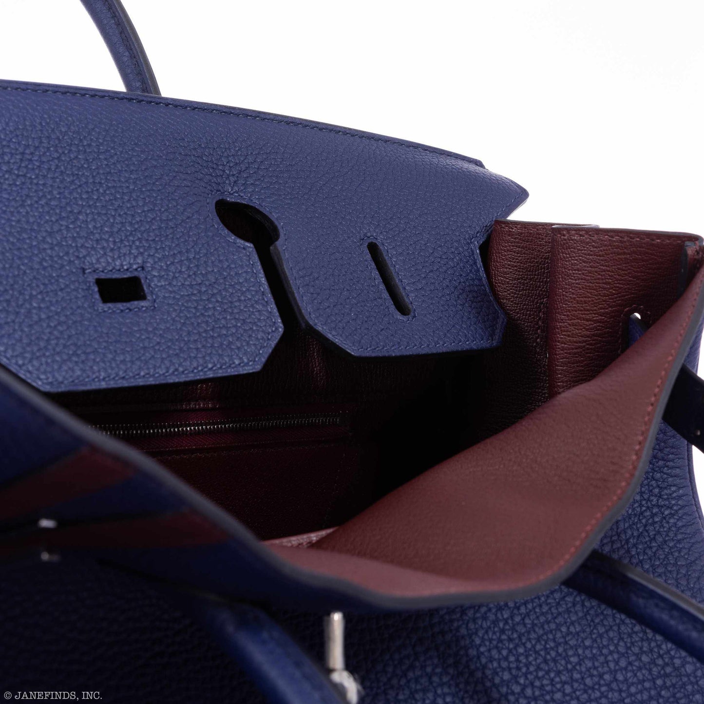 Hermès Birkin 35 Officier Blue Encre Verso Bordeaux Togo Palladium Hardware
