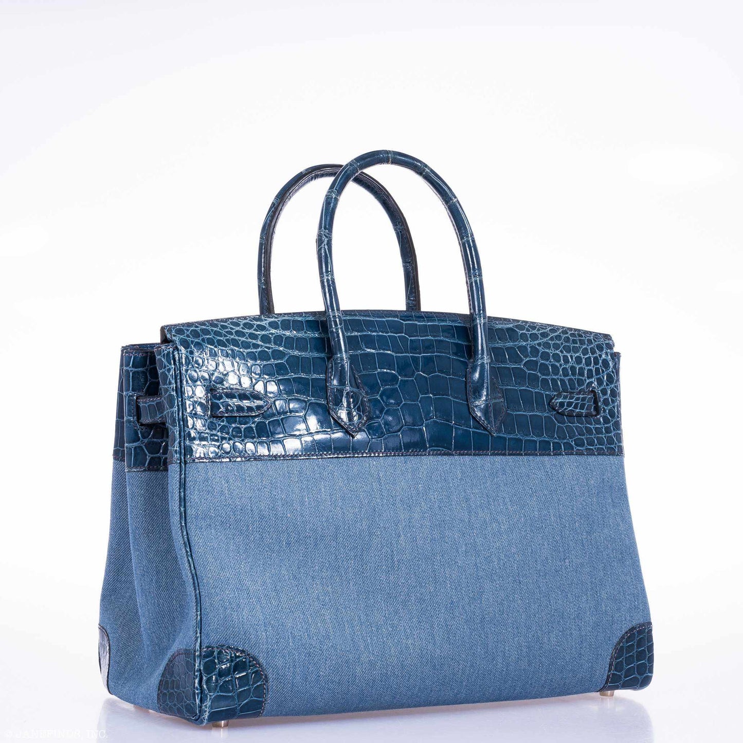 Hermès Birkin 35 Shiny Blue Roi Porosus Crocodile & Denim Palladium Hardware