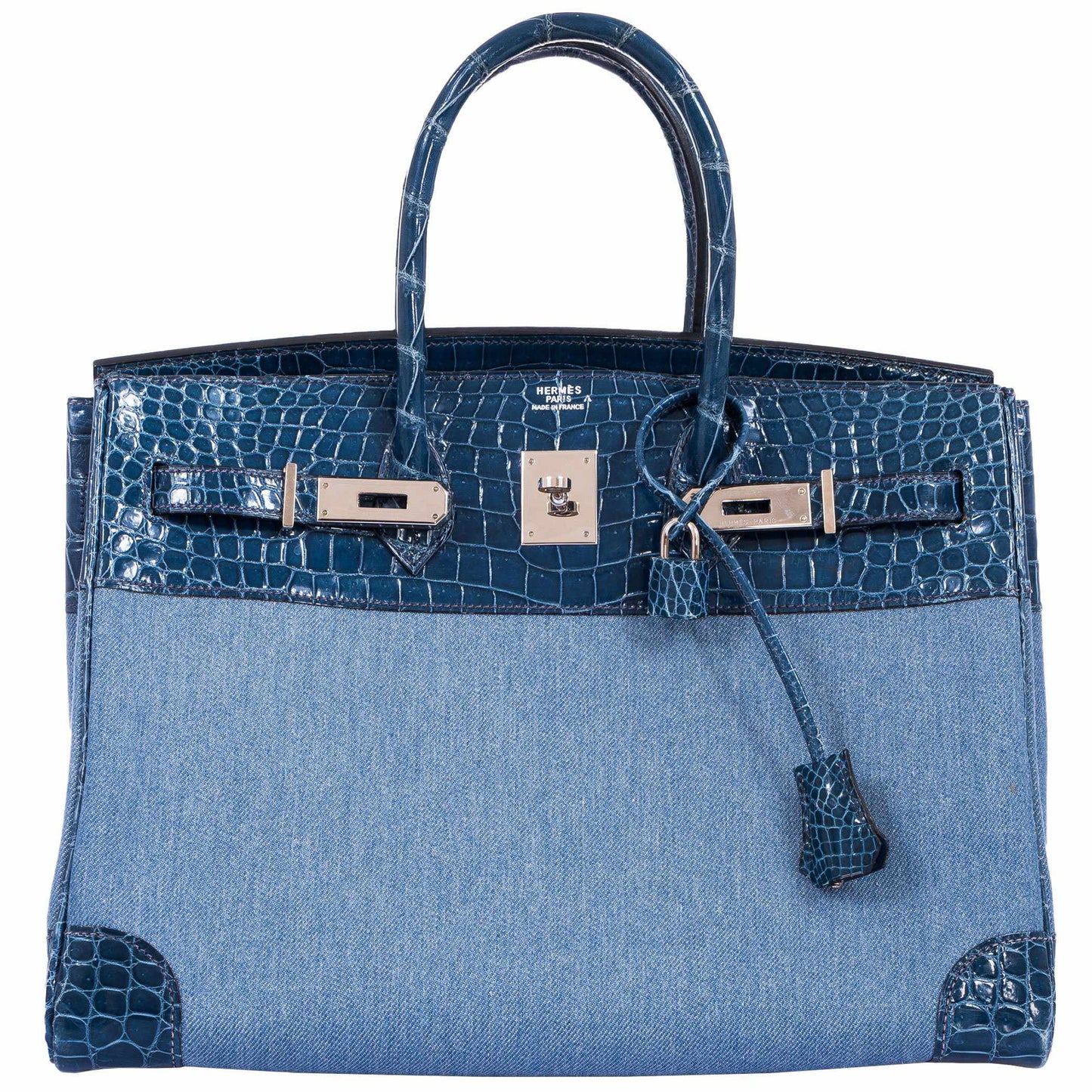 Hermès Birkin 35 Shiny Blue Roi Porosus Crocodile & Denim Palladium Hardware