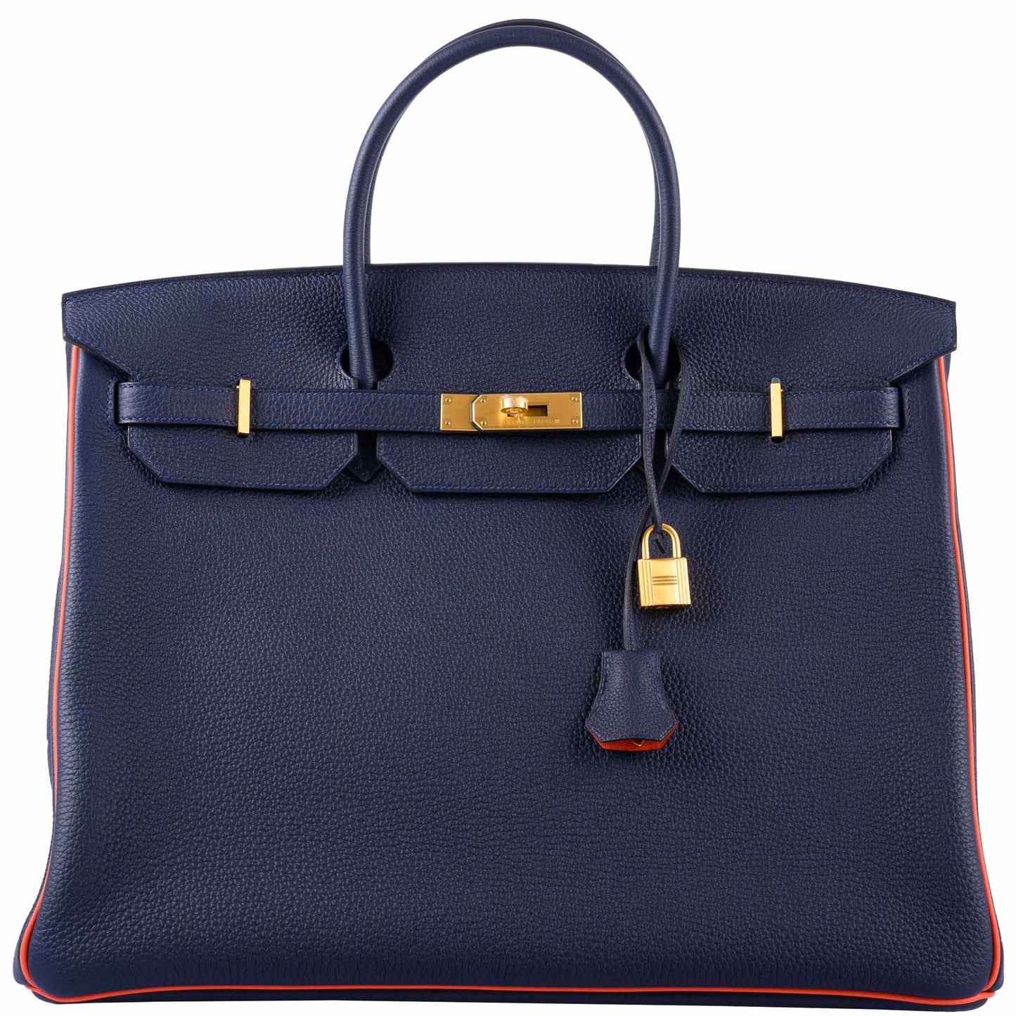 Hermès Birkin 40 HSS Blue Nuit & Orange Poppy Interior & Piping Togo Brushed Gold Hardware