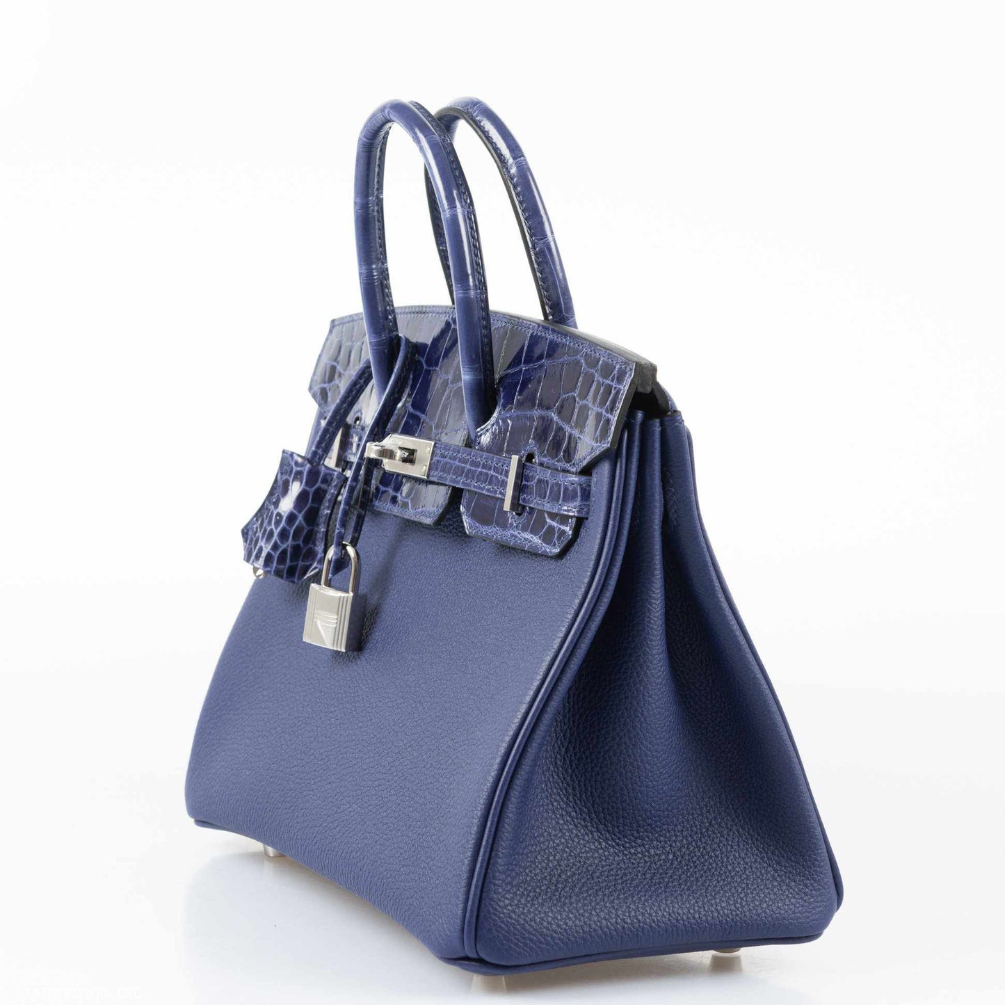 Hermès Birkin Touch 25 Blue Encre Togo & Niloticus Crocodile Palladium Hardware