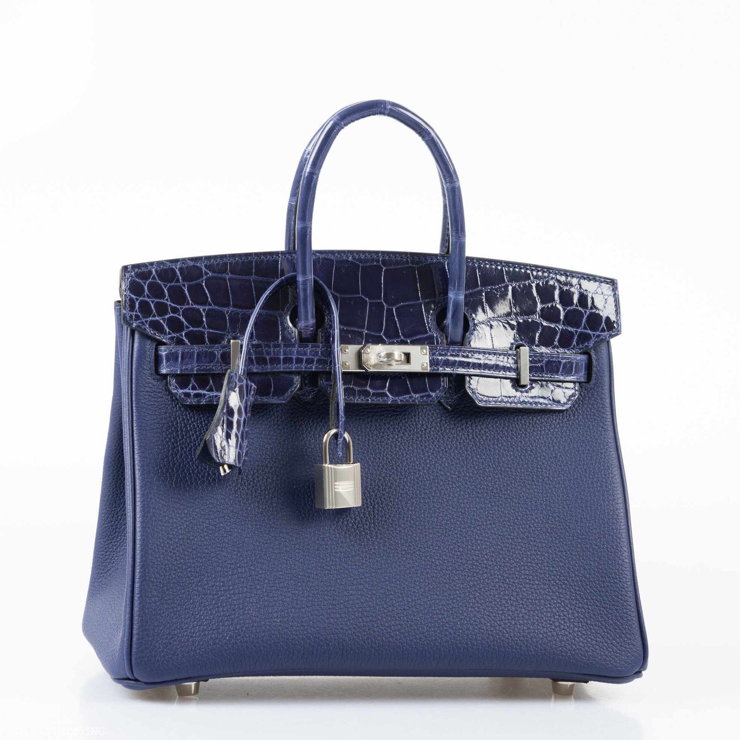 Hermès Birkin Touch 25 Blue Encre Togo & Niloticus Crocodile Palladium Hardware