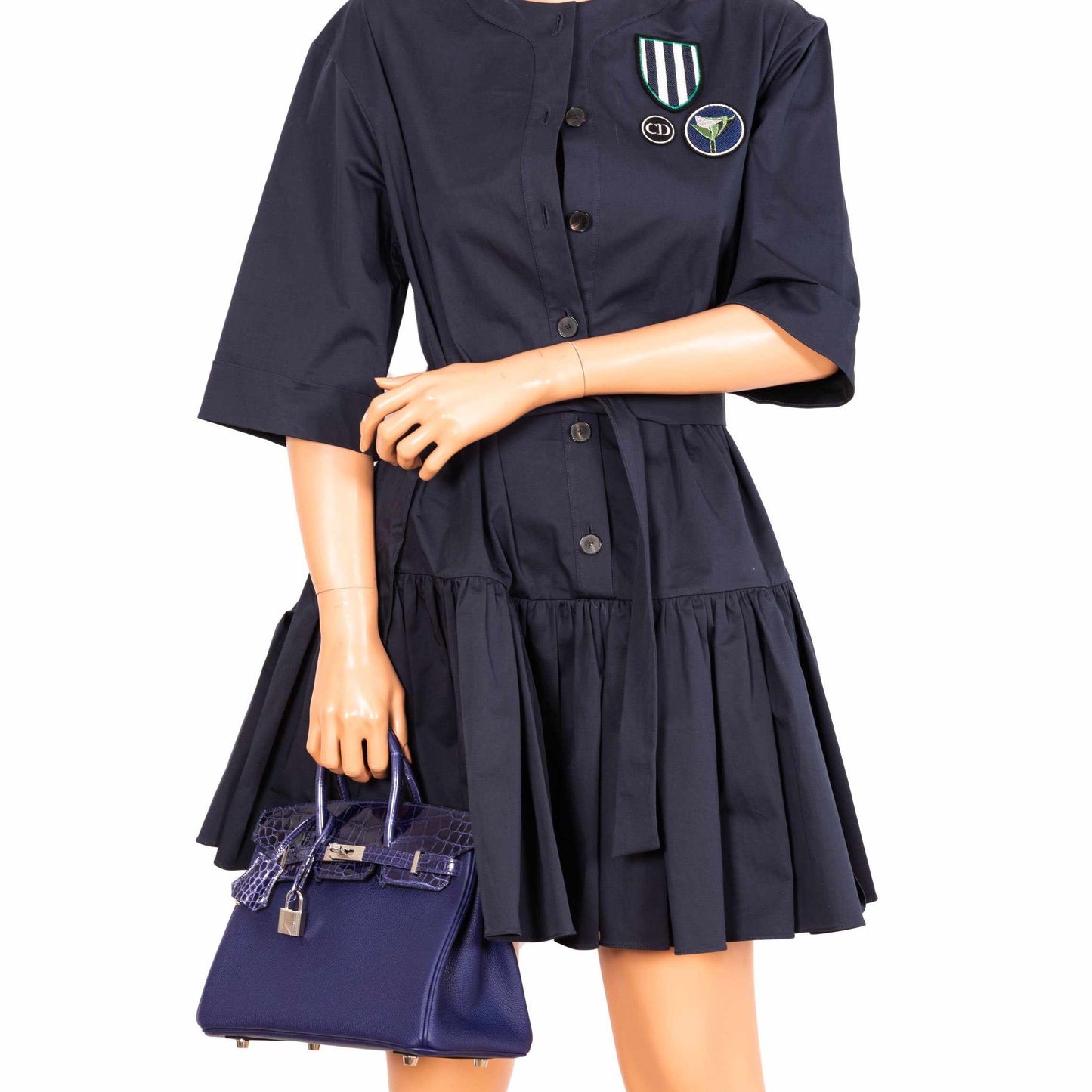 Hermès Birkin Touch 25 Blue Encre Togo & Niloticus Crocodile Palladium Hardware