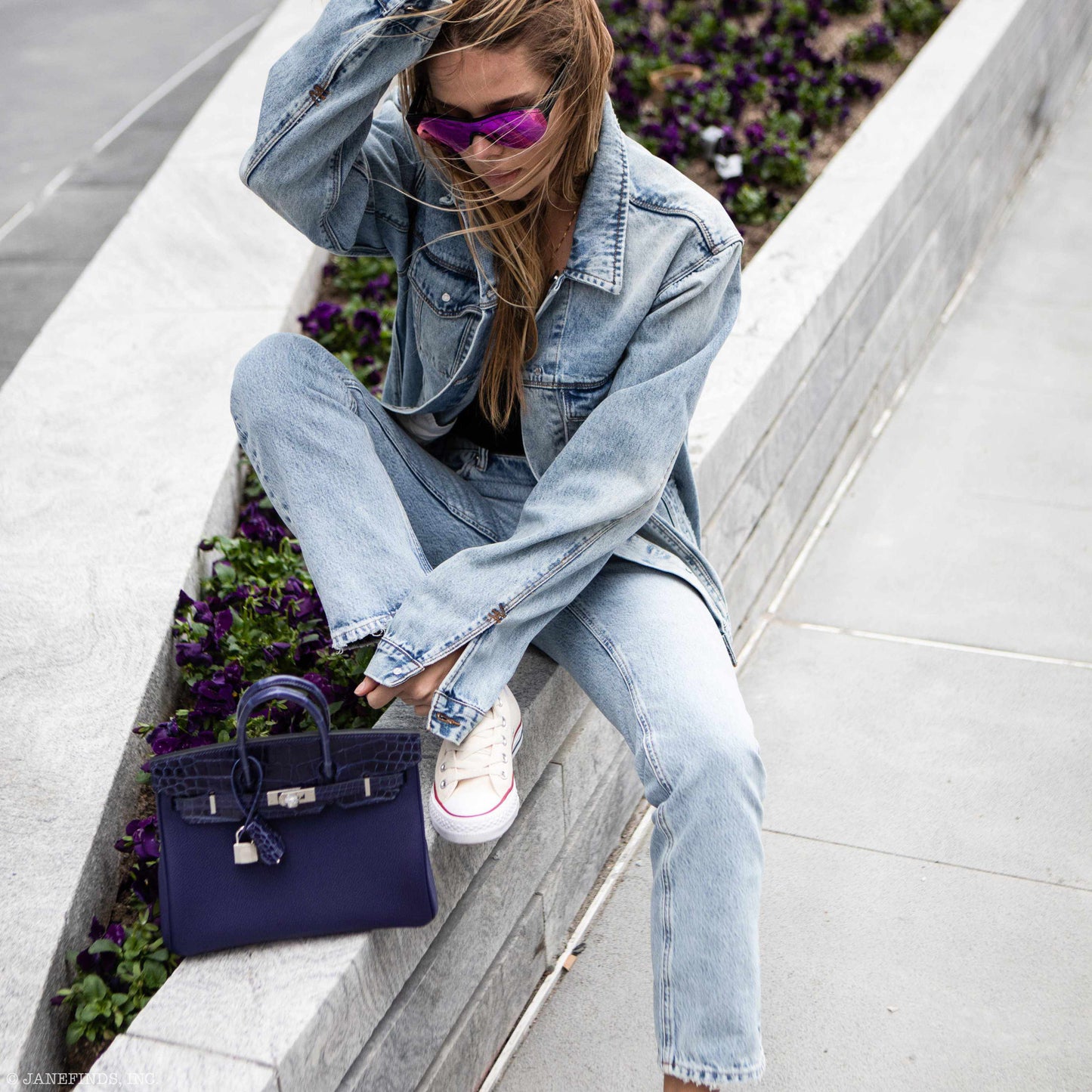 Hermès Birkin Touch 25 Blue Encre Togo & Niloticus Crocodile Palladium Hardware