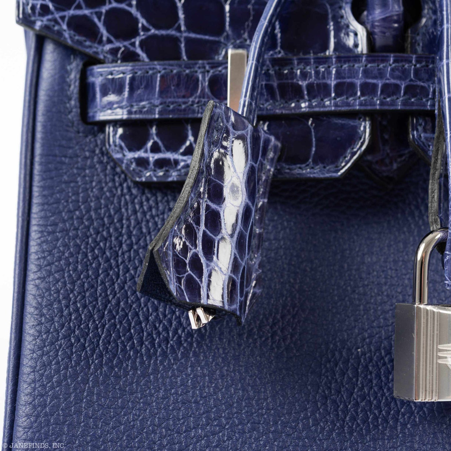 Hermès Birkin Touch 25 Blue Encre Togo & Niloticus Crocodile Palladium Hardware