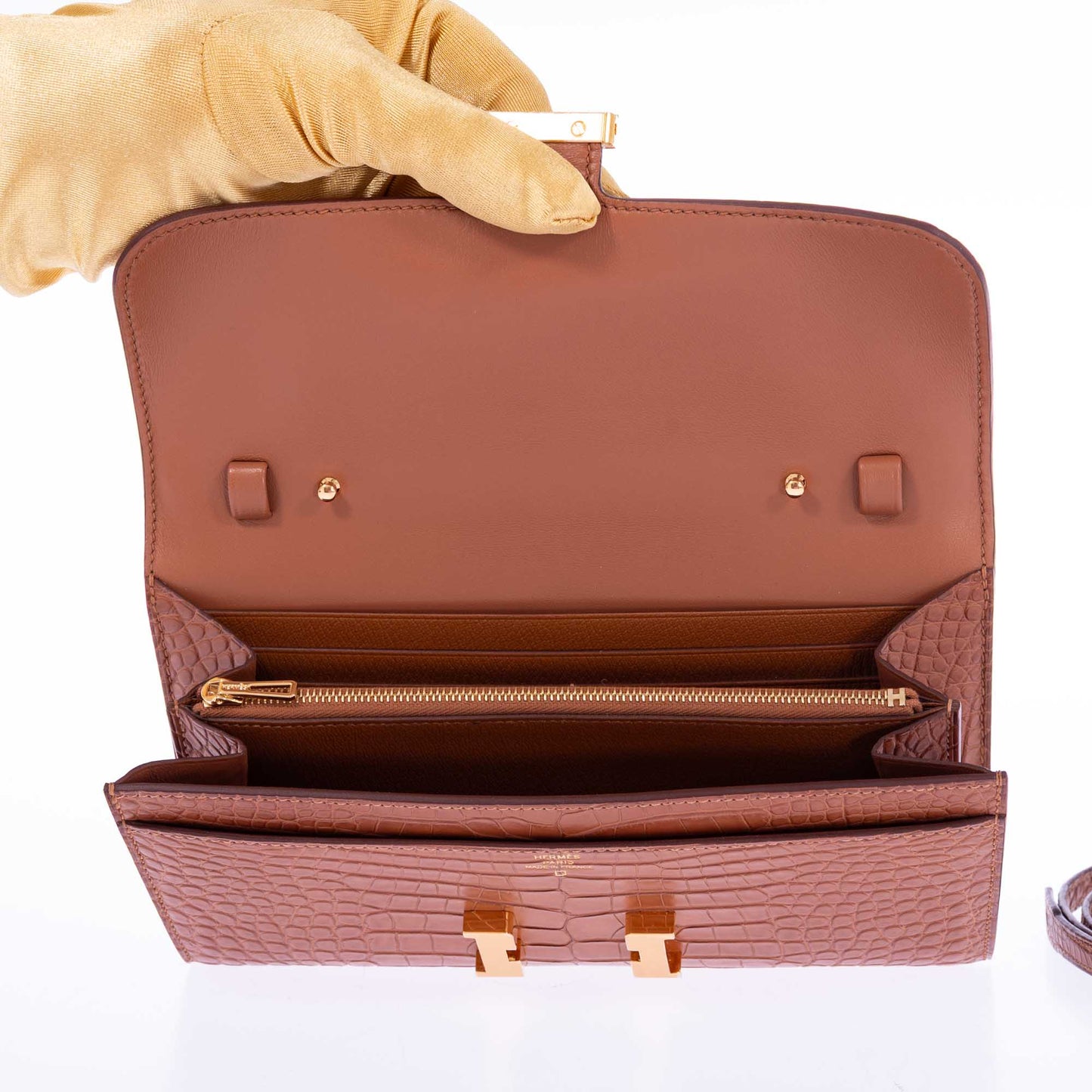 Hermès Constance To Go Wallet Gold Matte Alligator Gold Hardware