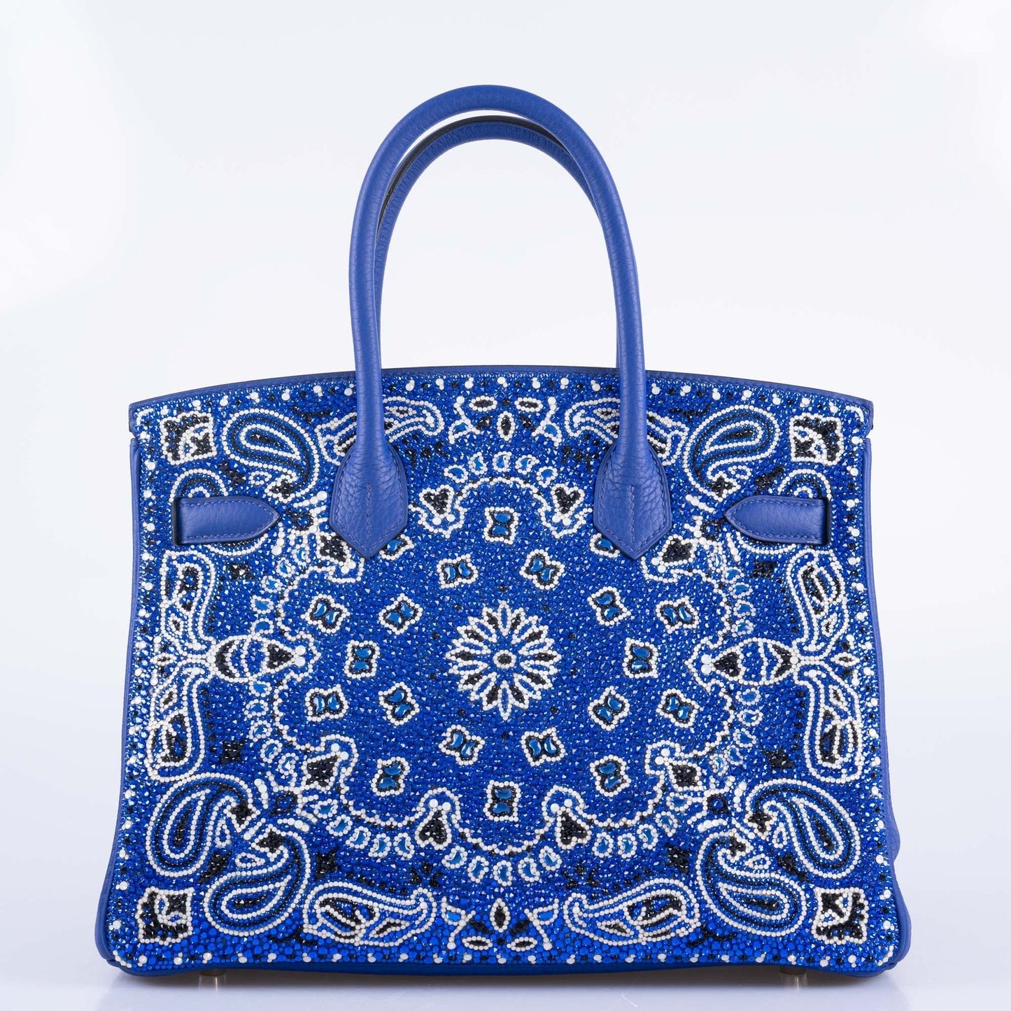 Hermès Custom Swarovski Crystal Cowgirl Bandana Birkin 30 Blue Togo Palladium Hardware