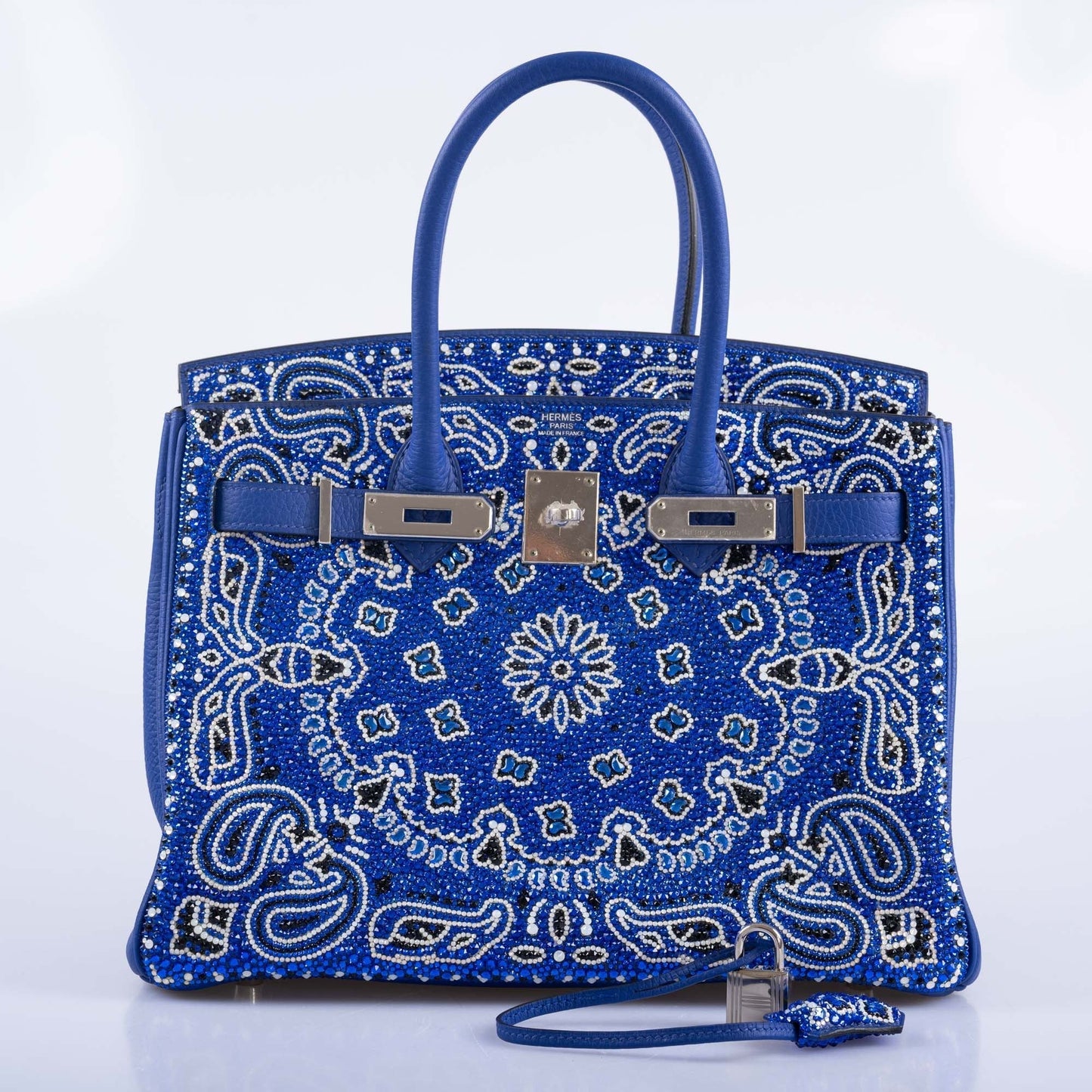 Hermès Custom Swarovski Crystal Cowgirl Bandana Birkin 30 Blue Togo Palladium Hardware