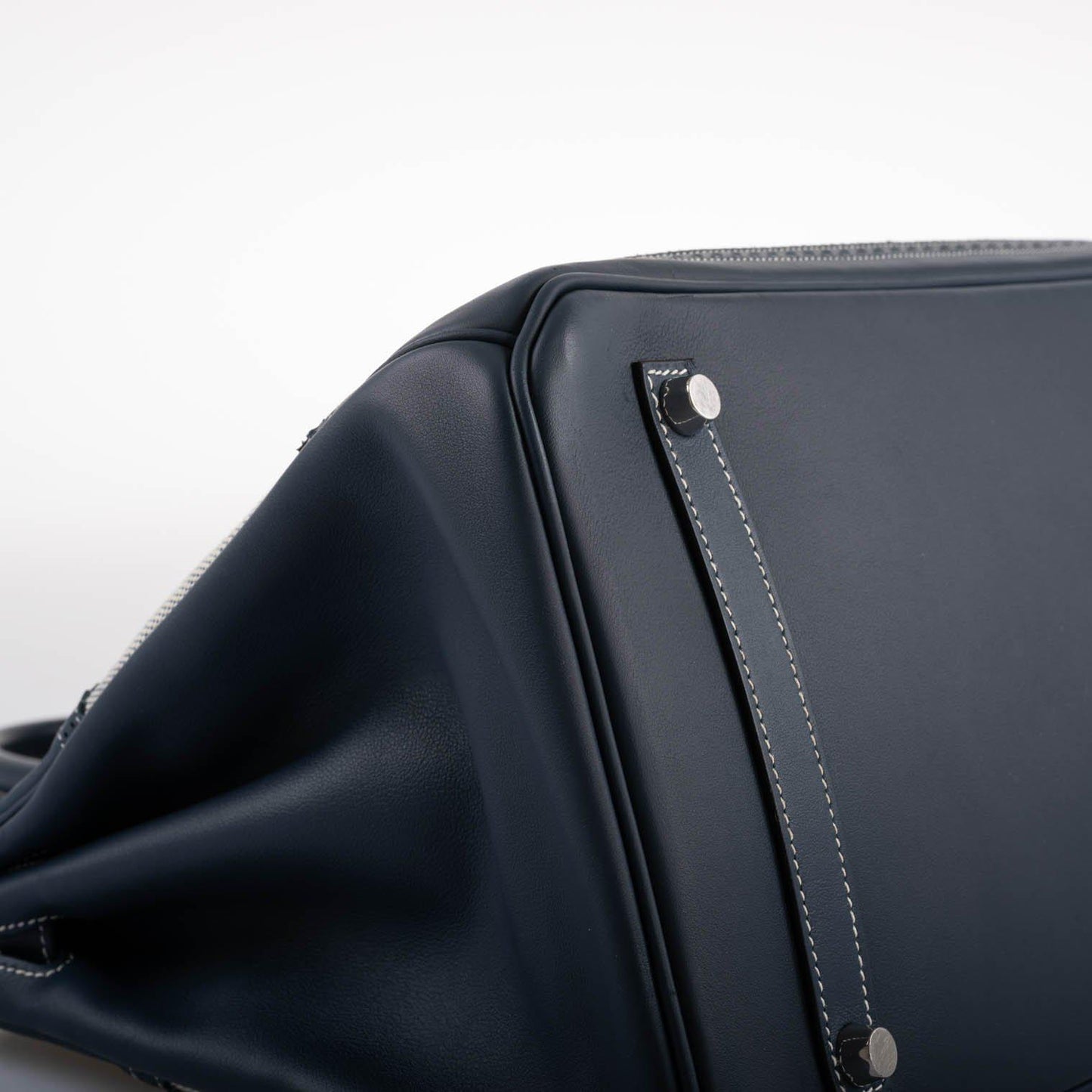 Hermès Ghillies Birkin 35 Blue de Prusse Swift & Toile with Palladium Hardware - 2014, R Square