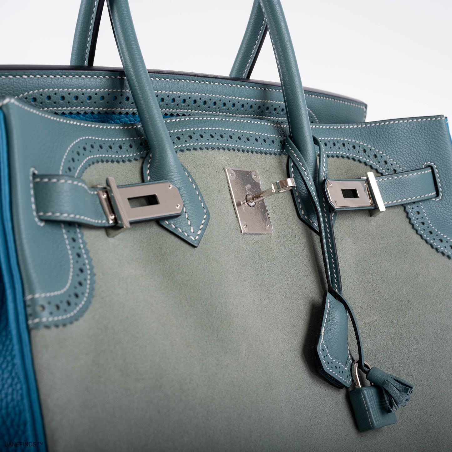 Hermès Ghillies Birkin 35 Ciel Doblis, Turquoise Togo and Bleu Jean Swift Palladium Hardware