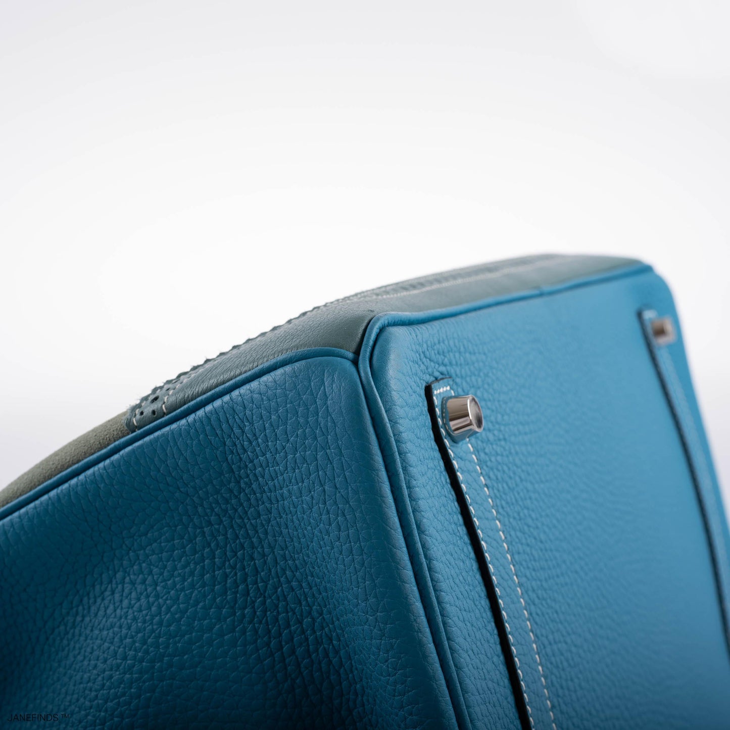 Hermès Ghillies Birkin 35 Ciel Doblis, Turquoise Togo and Bleu Jean Swift Palladium Hardware