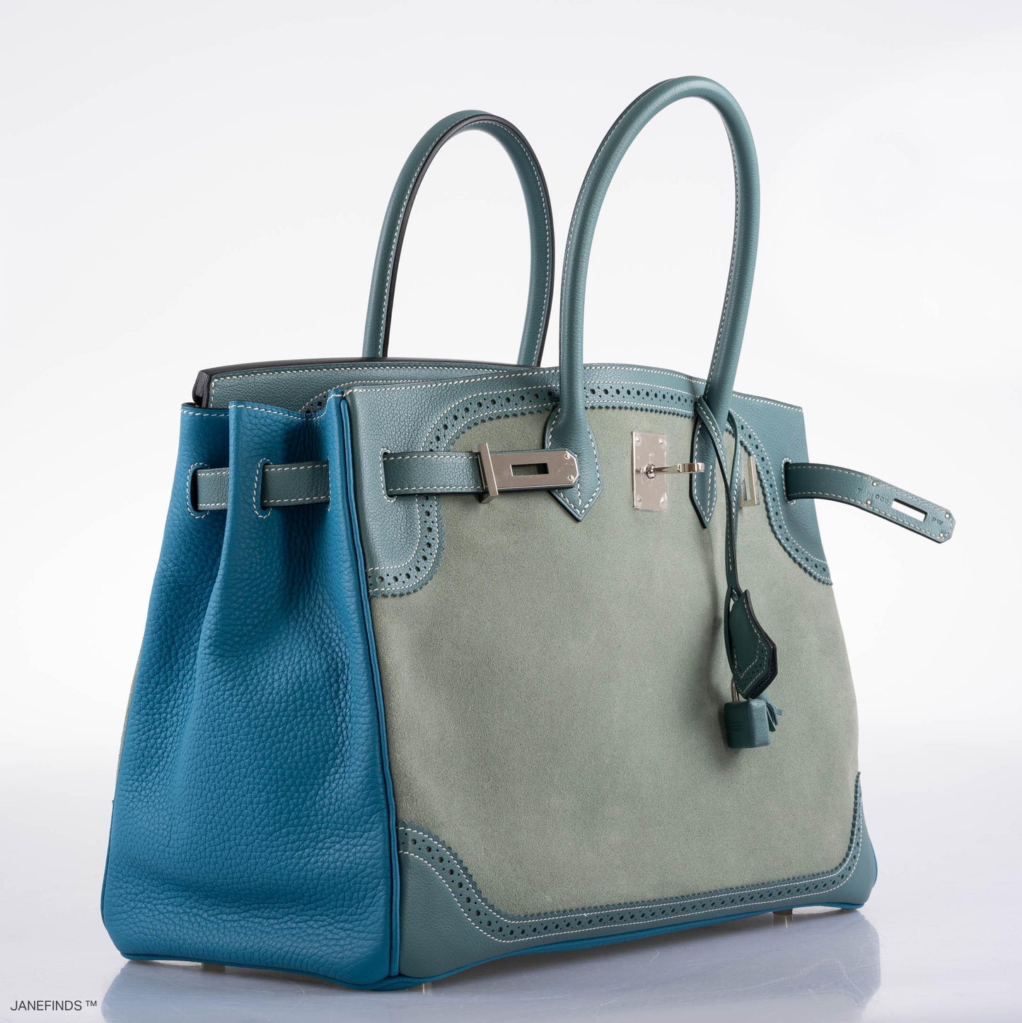 Hermès Ghillies Birkin 35 Ciel Doblis, Turquoise Togo and Bleu Jean Swift Palladium Hardware