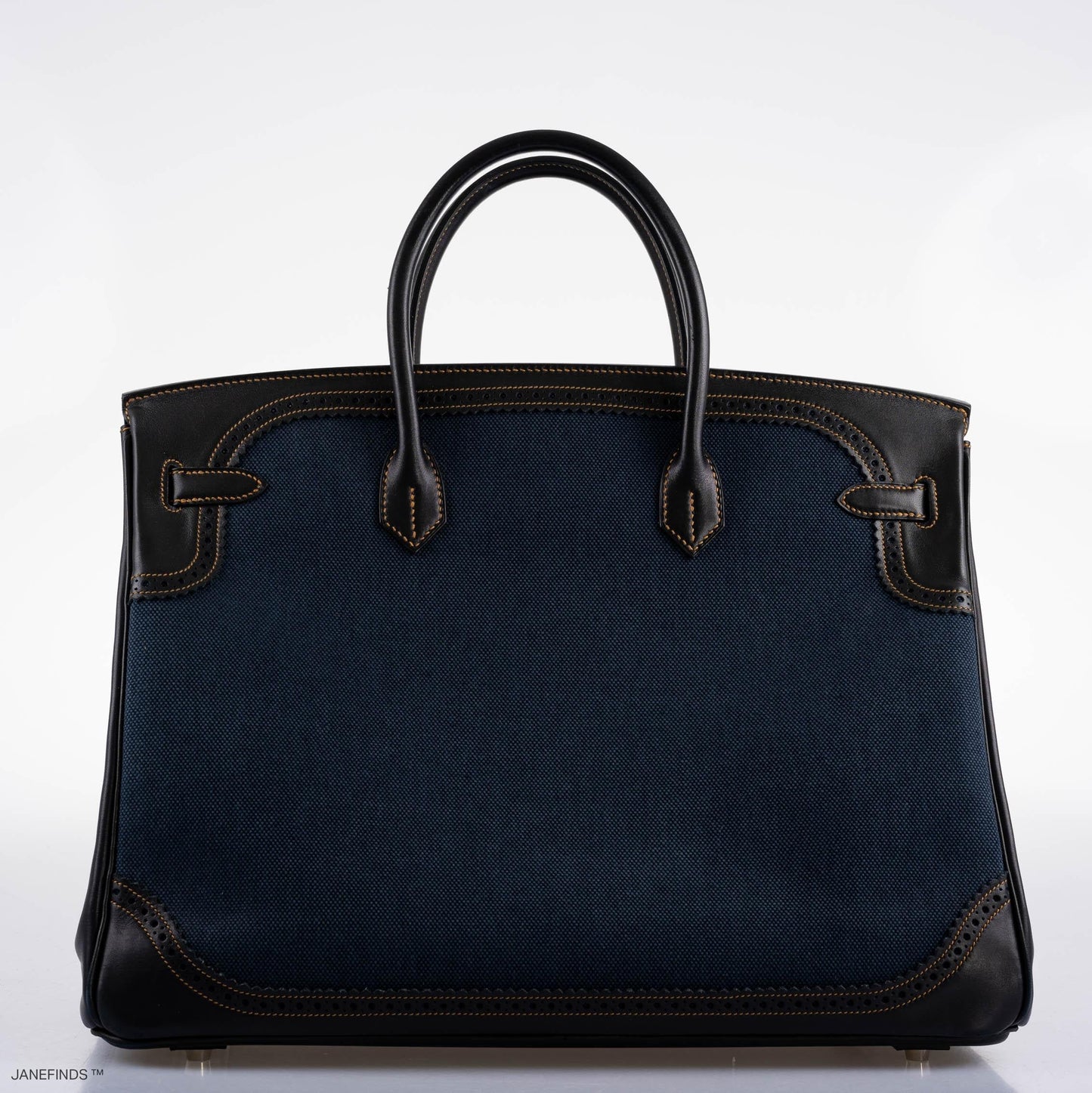 Hermès Ghillies Birkin 40 Indigo Denim and Black Tadelakt Brushed Palladium Hardware