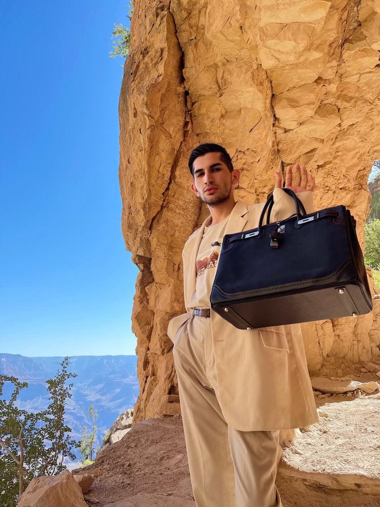 Hermès Ghillies Birkin 40 Indigo Denim and Black Tadelakt Brushed Palladium Hardware