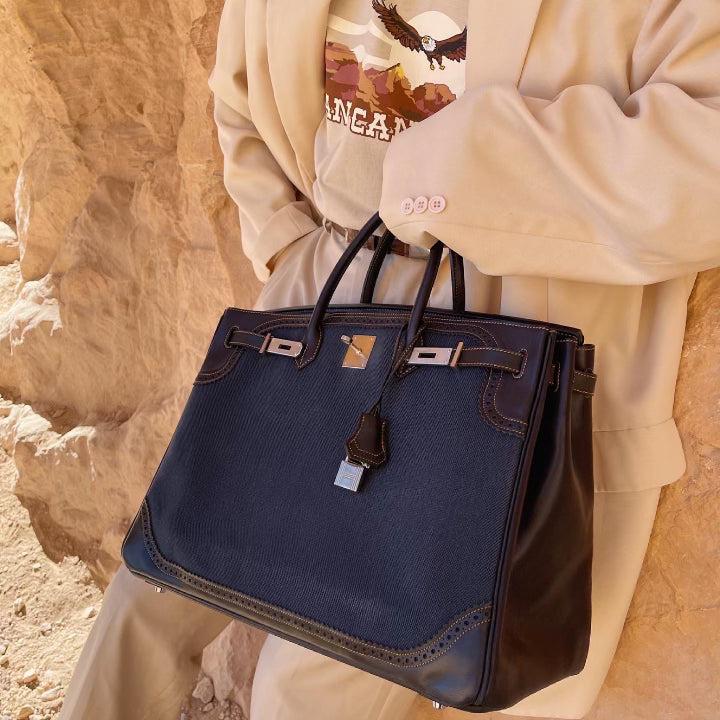 Hermès Ghillies Birkin 40 Indigo Denim and Black Tadelakt Brushed Palladium Hardware