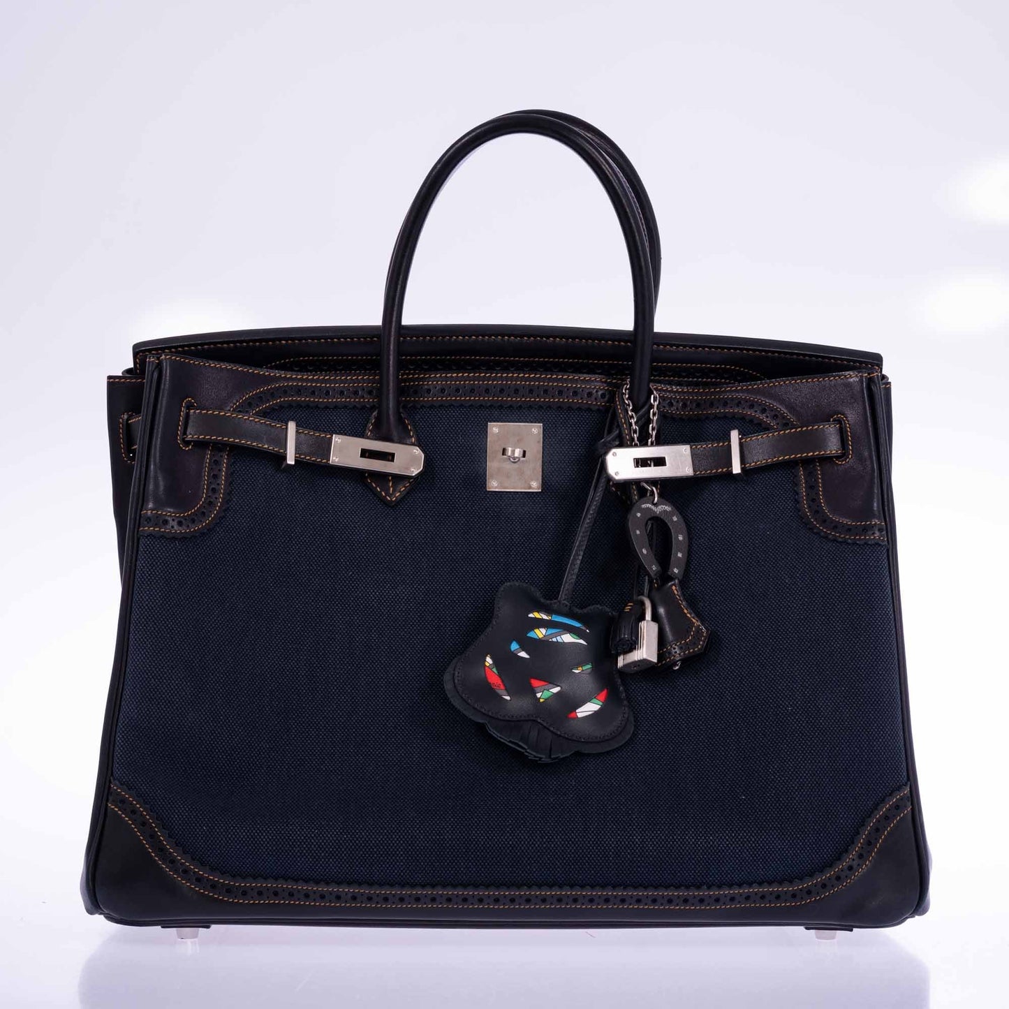 Hermès Ghillies Birkin 40 Indigo Denim and Black Tadelakt Brushed Palladium Hardware