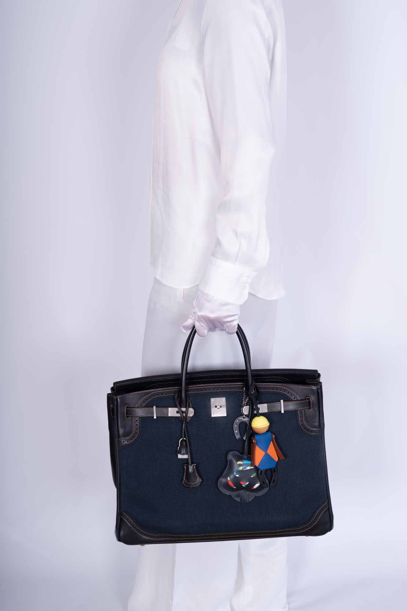 Hermès Ghillies Birkin 40 Indigo Denim and Black Tadelakt Brushed Palladium Hardware