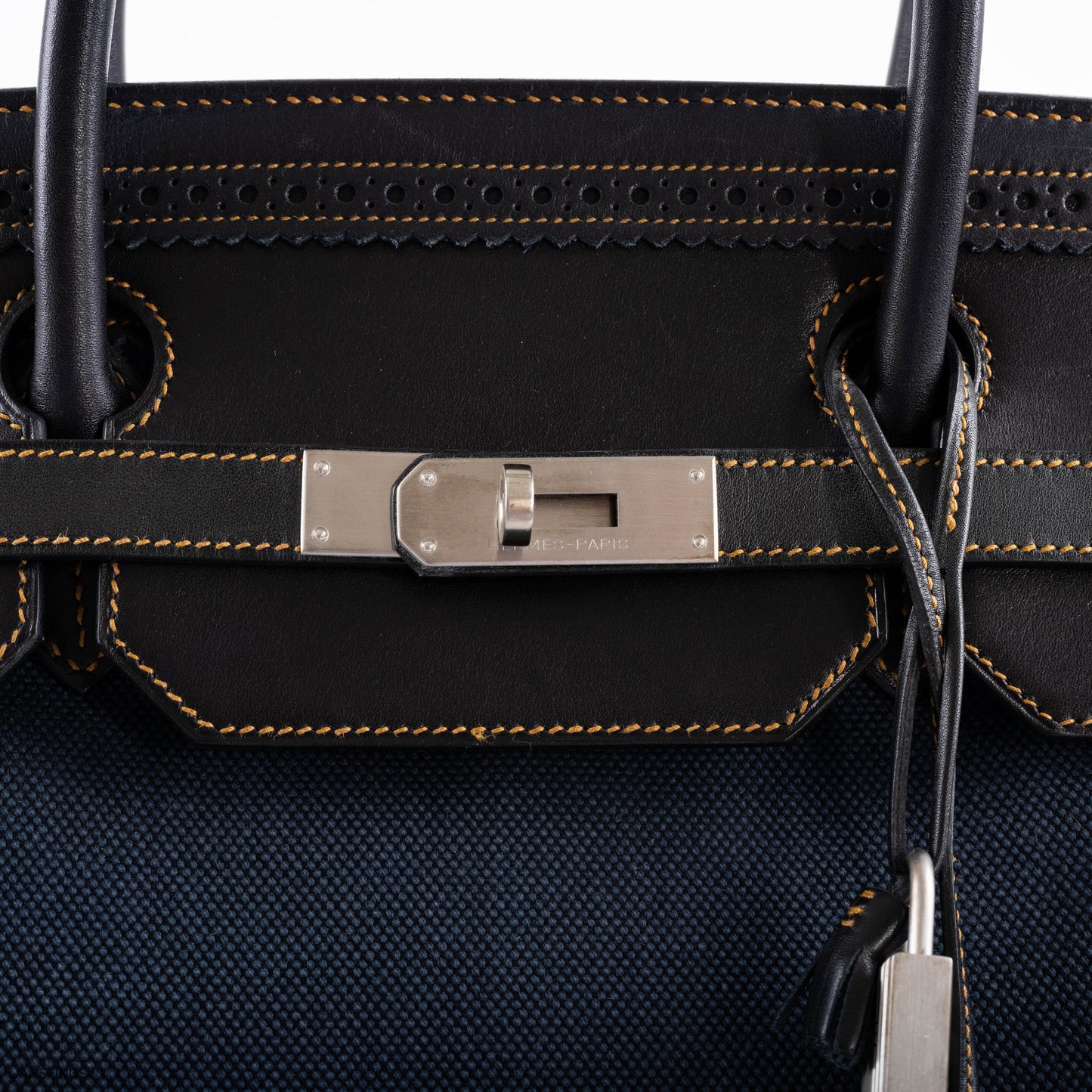 Hermès Ghillies Birkin 40 Indigo Denim and Black Tadelakt Brushed Palladium Hardware