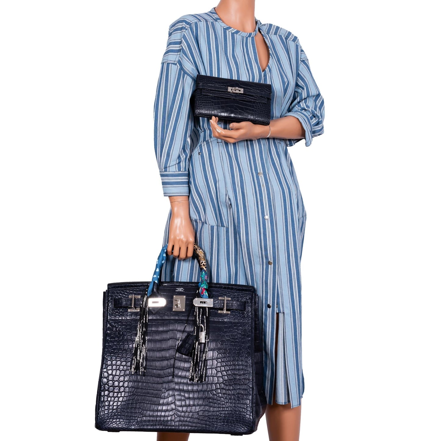 Hermès HAC Birkin 40 Blue Marine Matte Porosus Crocodile Palladium Hardware - 2018, C