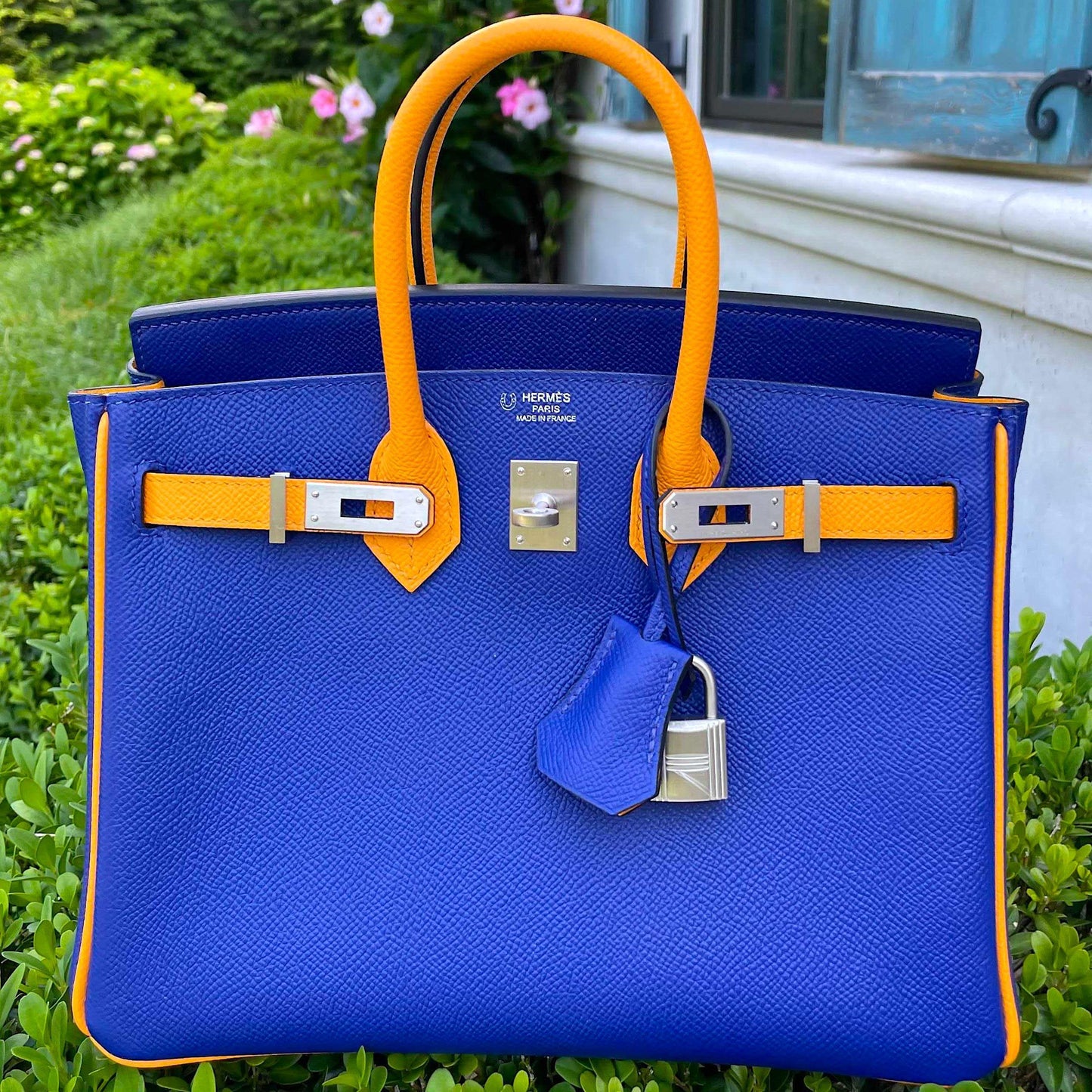 Hermès HSS Birkin 25 Jaune D’Or & Blue Electric Epsom Brushed Palladium Hardware - 2018, C