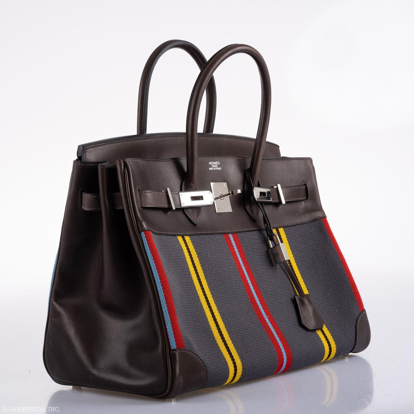 Hermès Jumping Birkin 35 Multicolor Canvas and Ebene Box Palladium Hardware