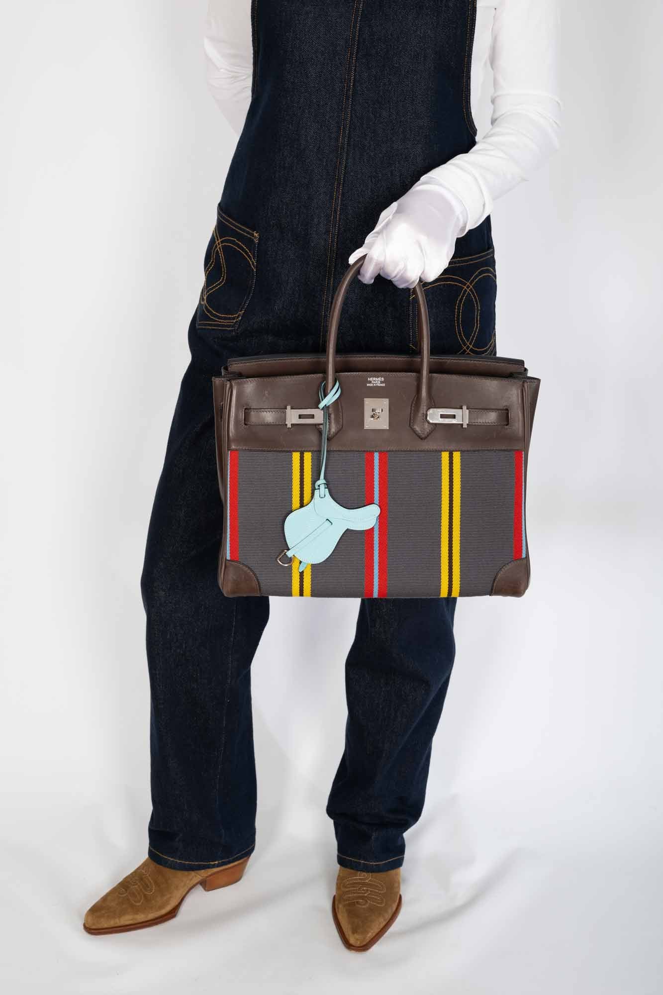 Hermès Jumping Birkin 35 Multicolor Canvas and Ebene Box Palladium Hardware